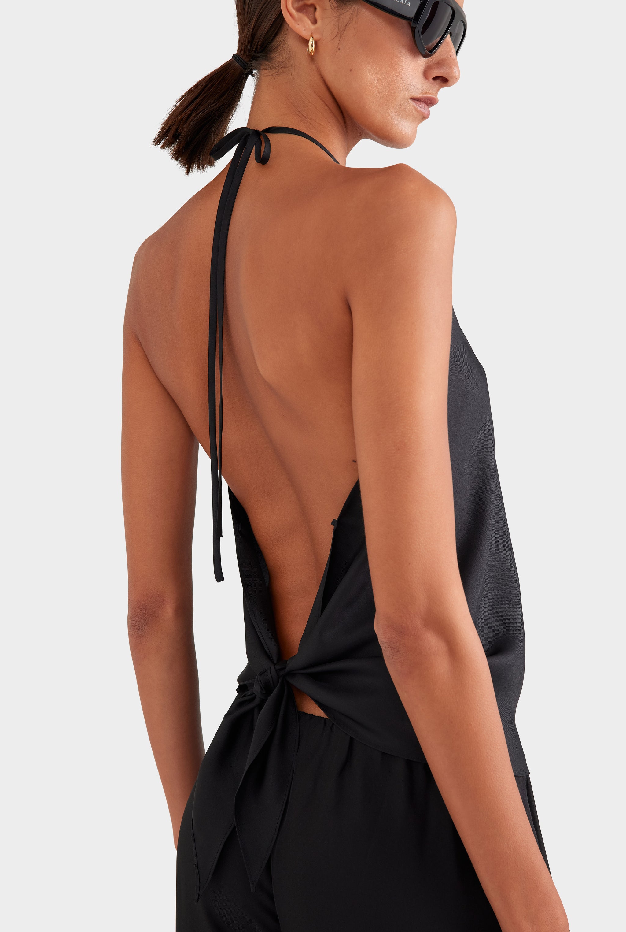 Silk Scarf Halter Top - Black
