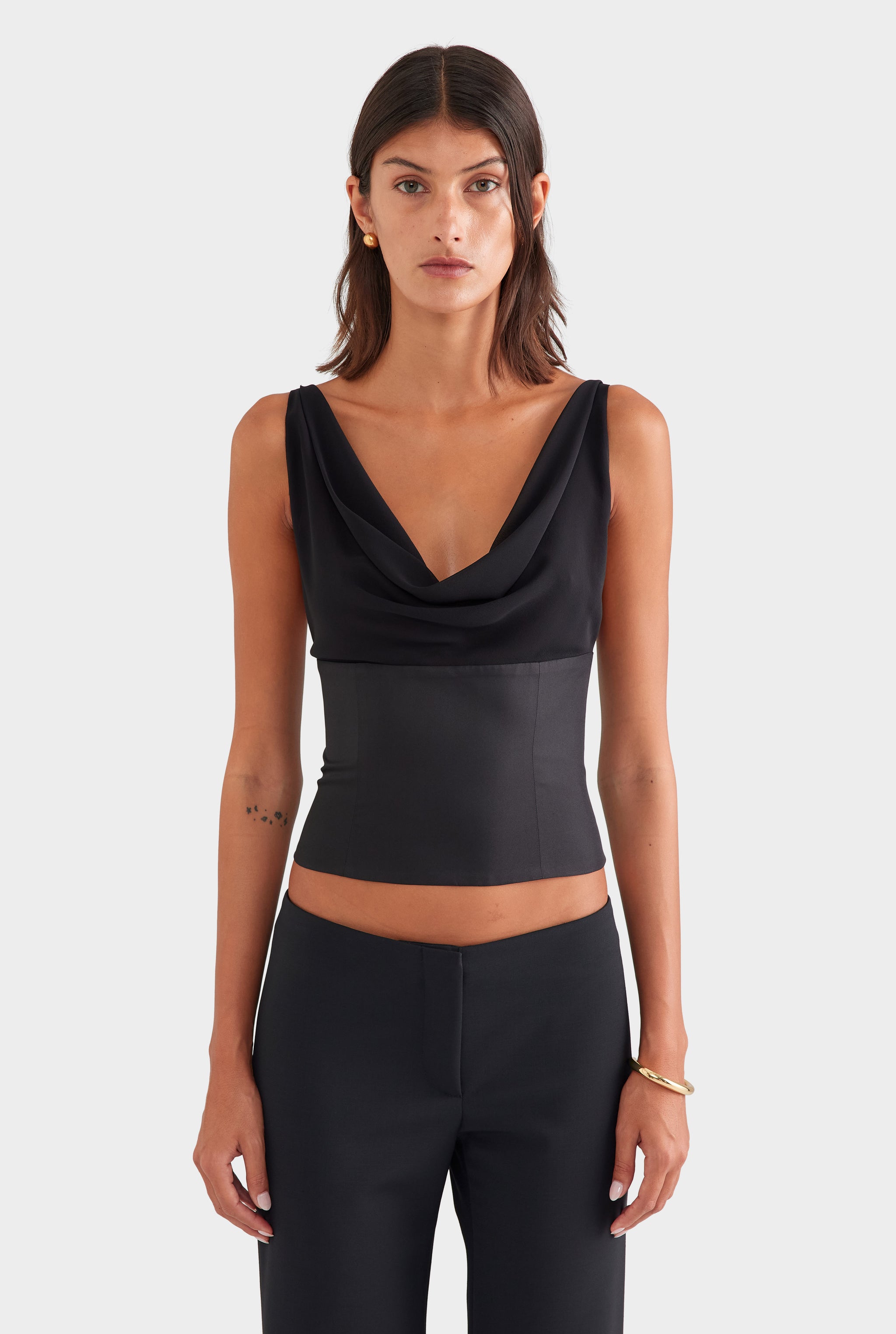 Silk Cowl Bustier - Black