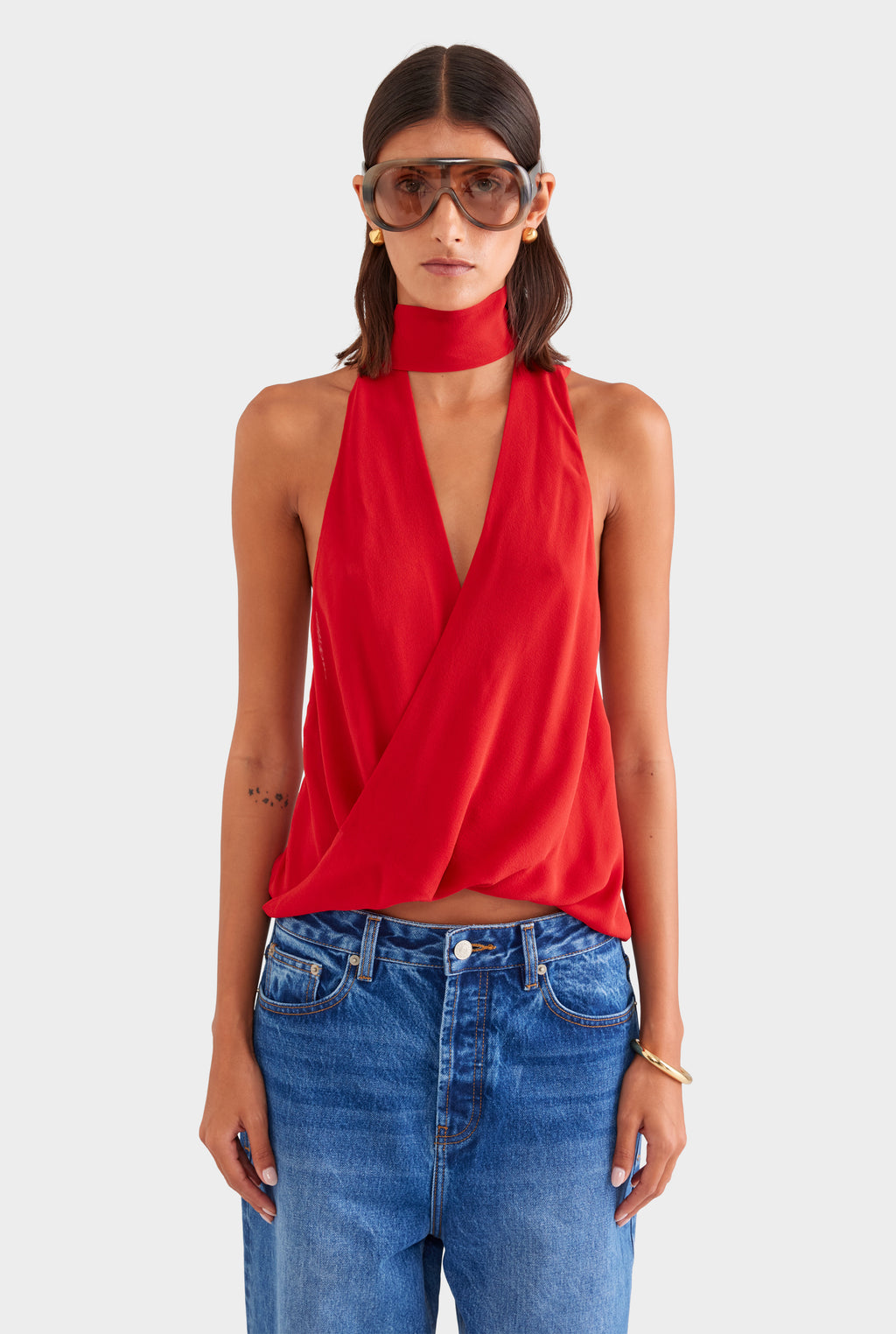 Silk Twist Plunge Top - Red