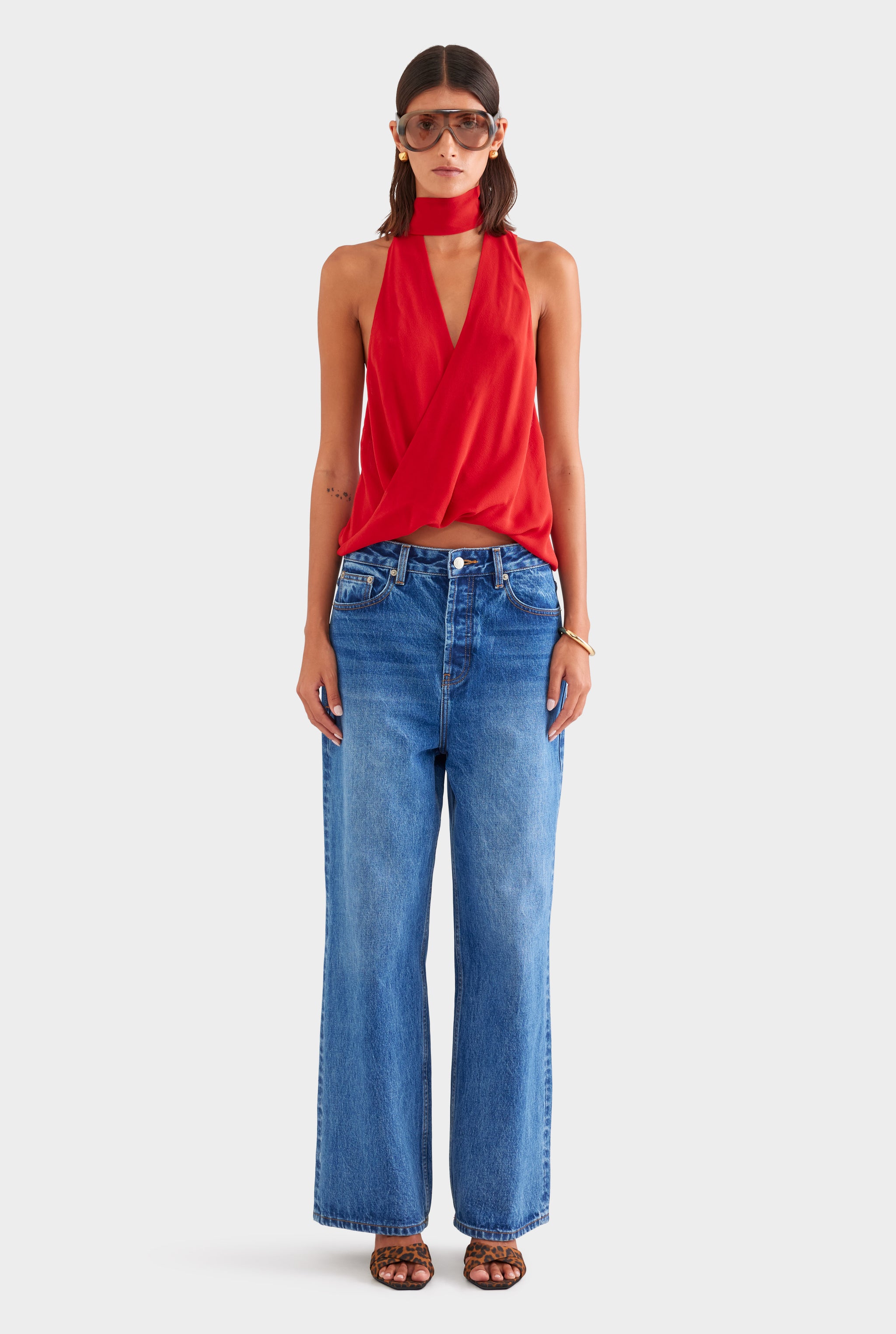 Silk Twist Plunge Top - Red