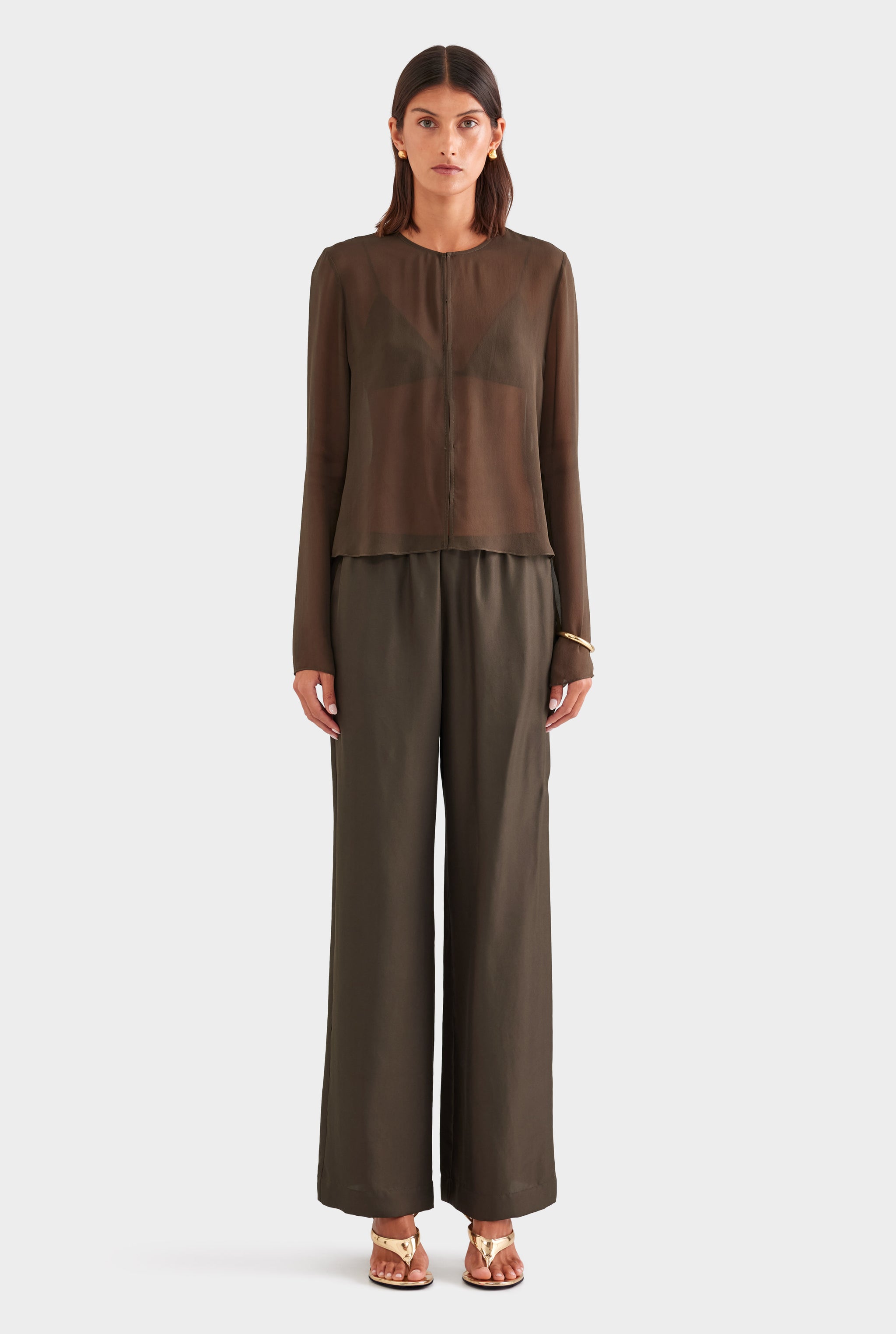 Silk Bralette Blouse - Dark Olive