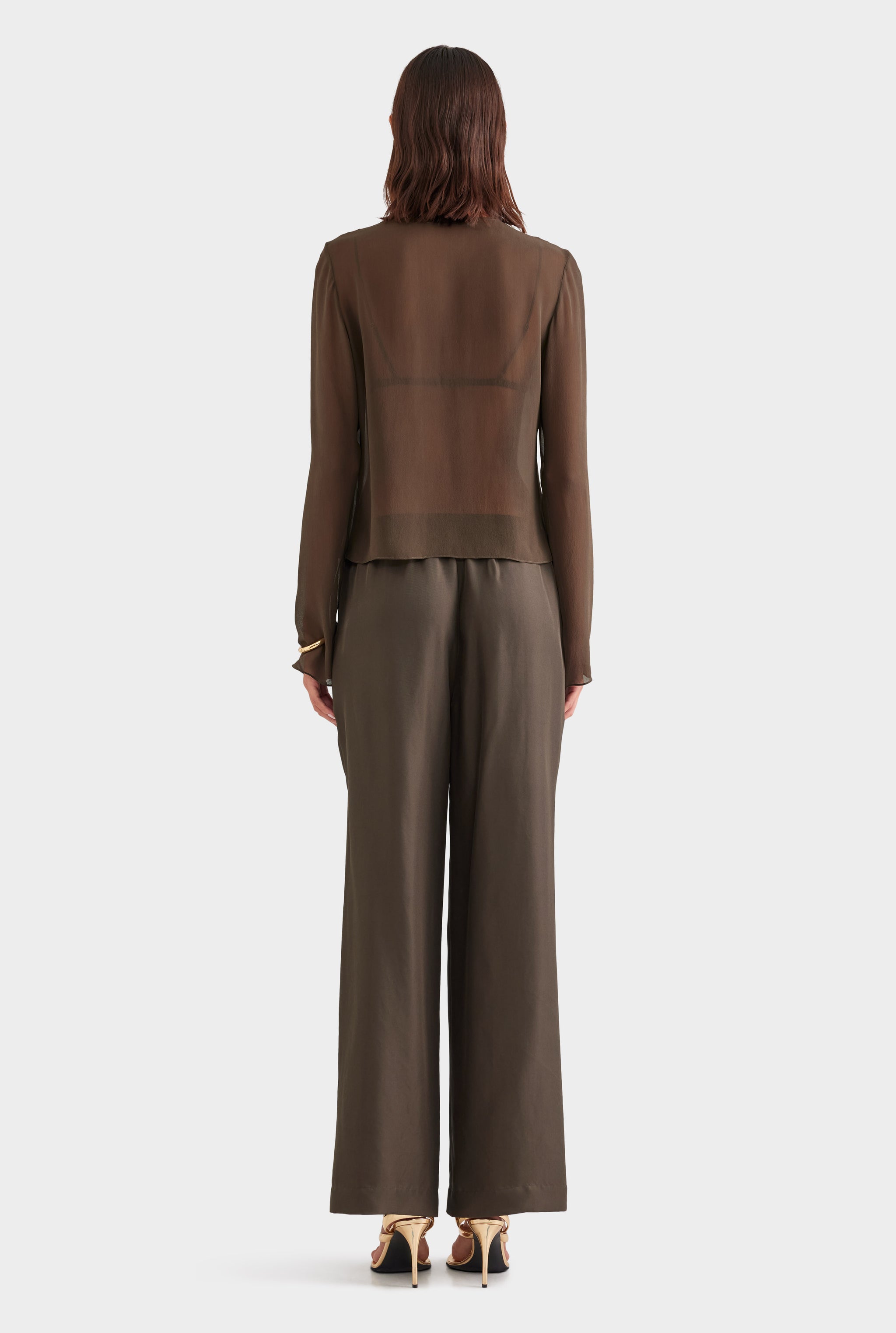 Silk Bralette Blouse - Dark Olive