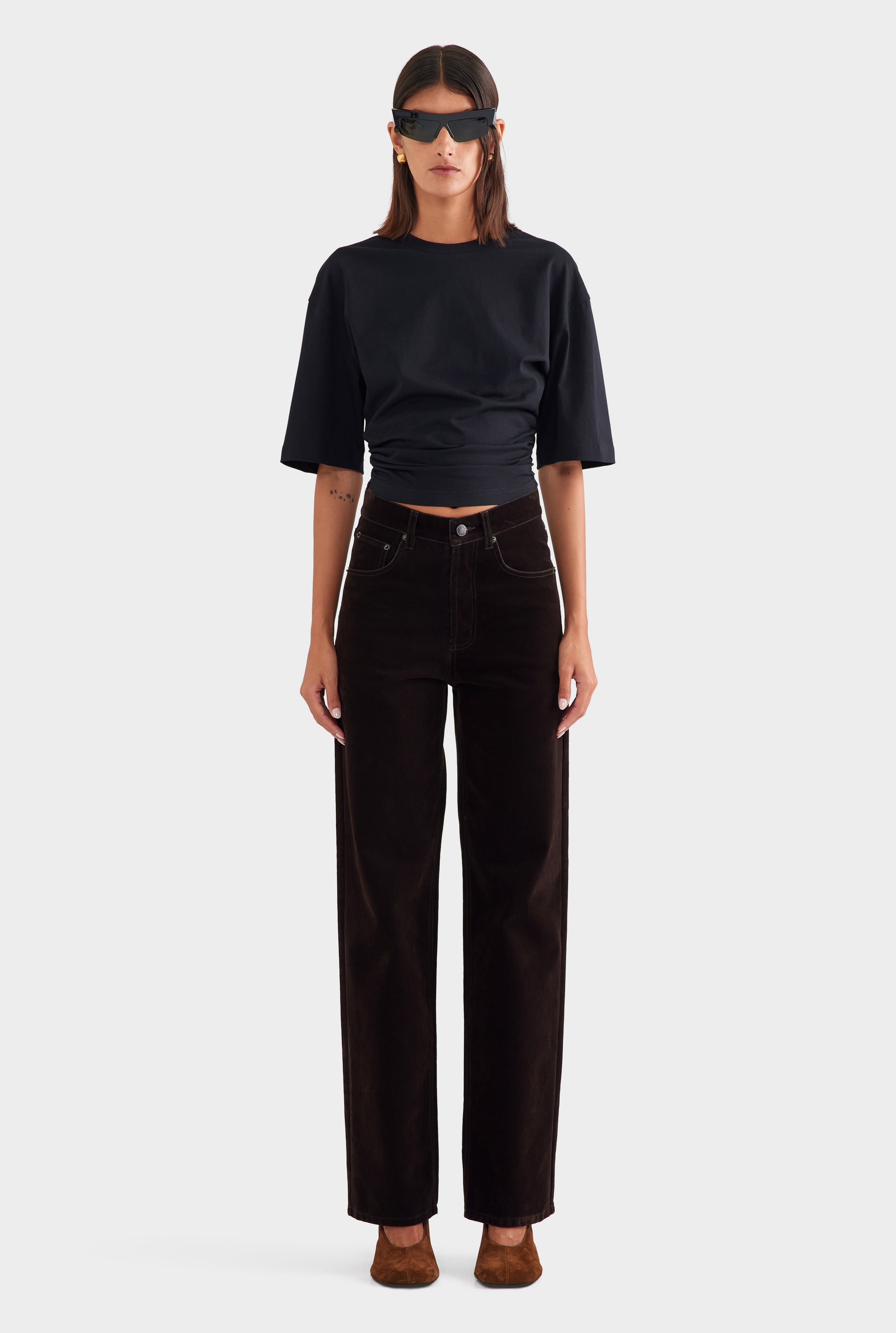 Cinched Waist Cotton Tee - Black
