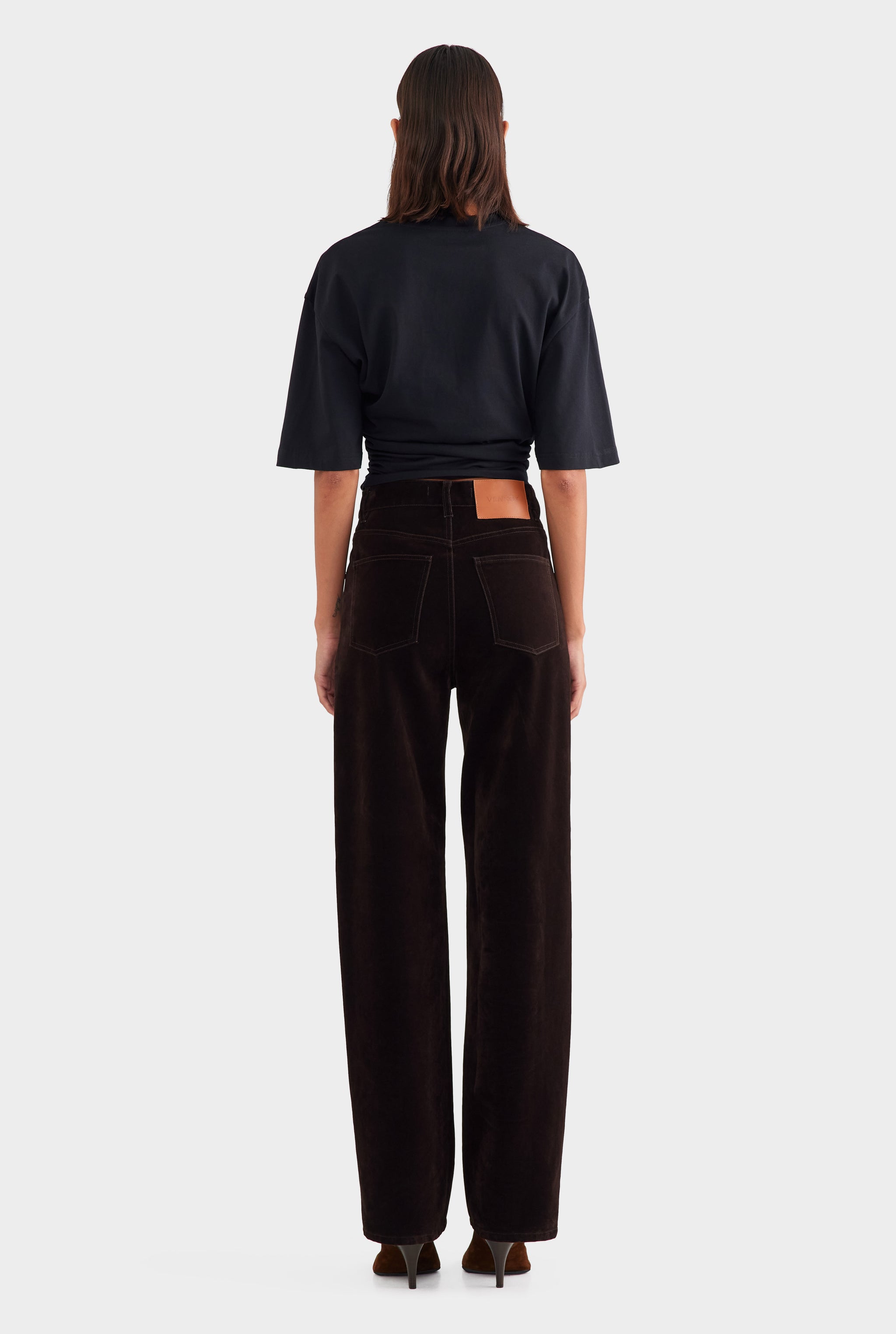 Cinched Waist Cotton Tee - Black
