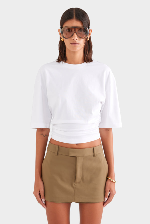 Cinched Waist Cotton Tee - White