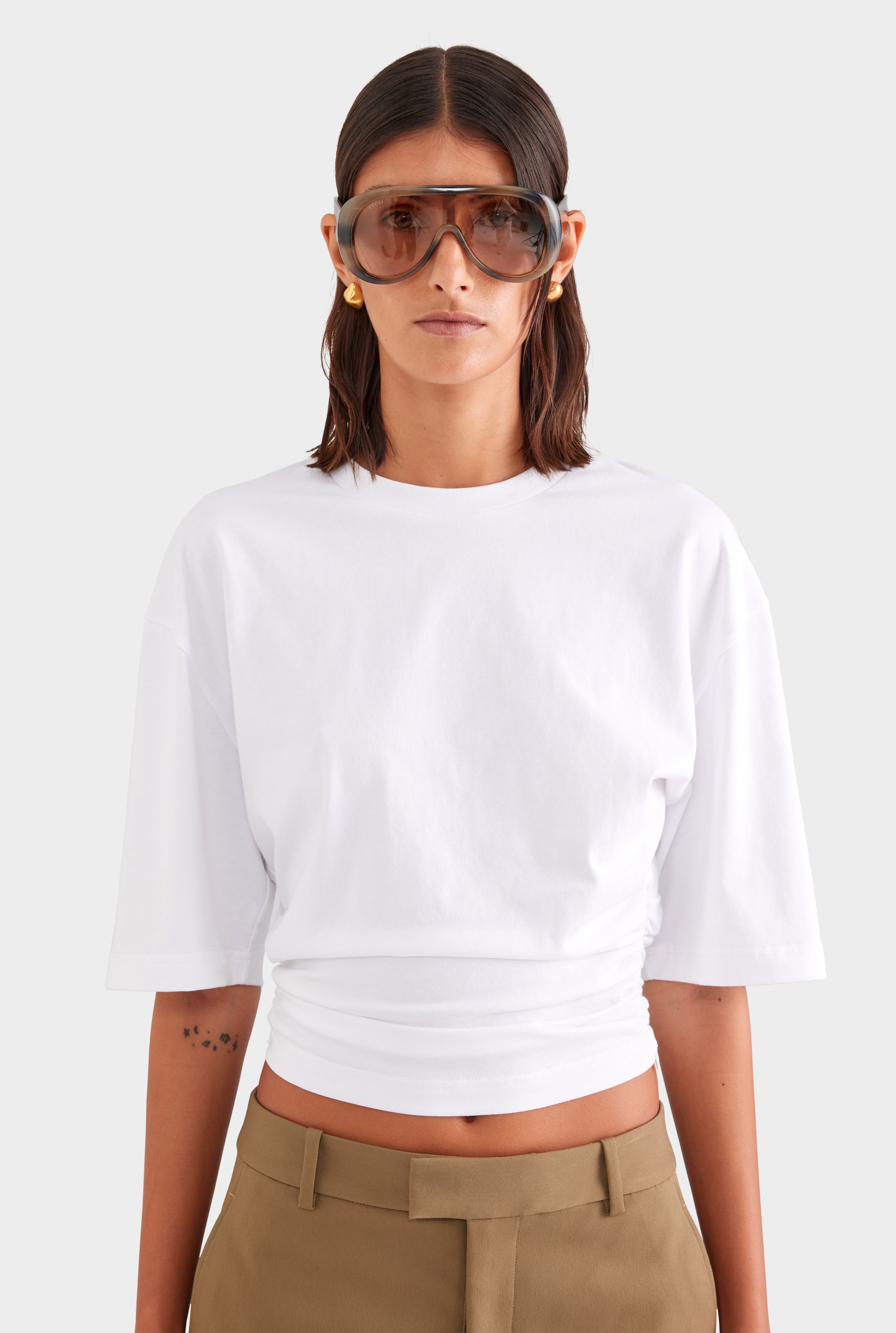 Cinched Waist Cotton Tee - White