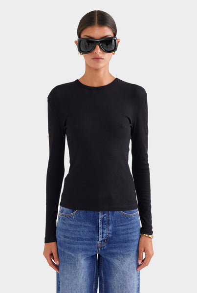 Cotton Rib Long Sleeve Tee Black | Venroy – VENROY