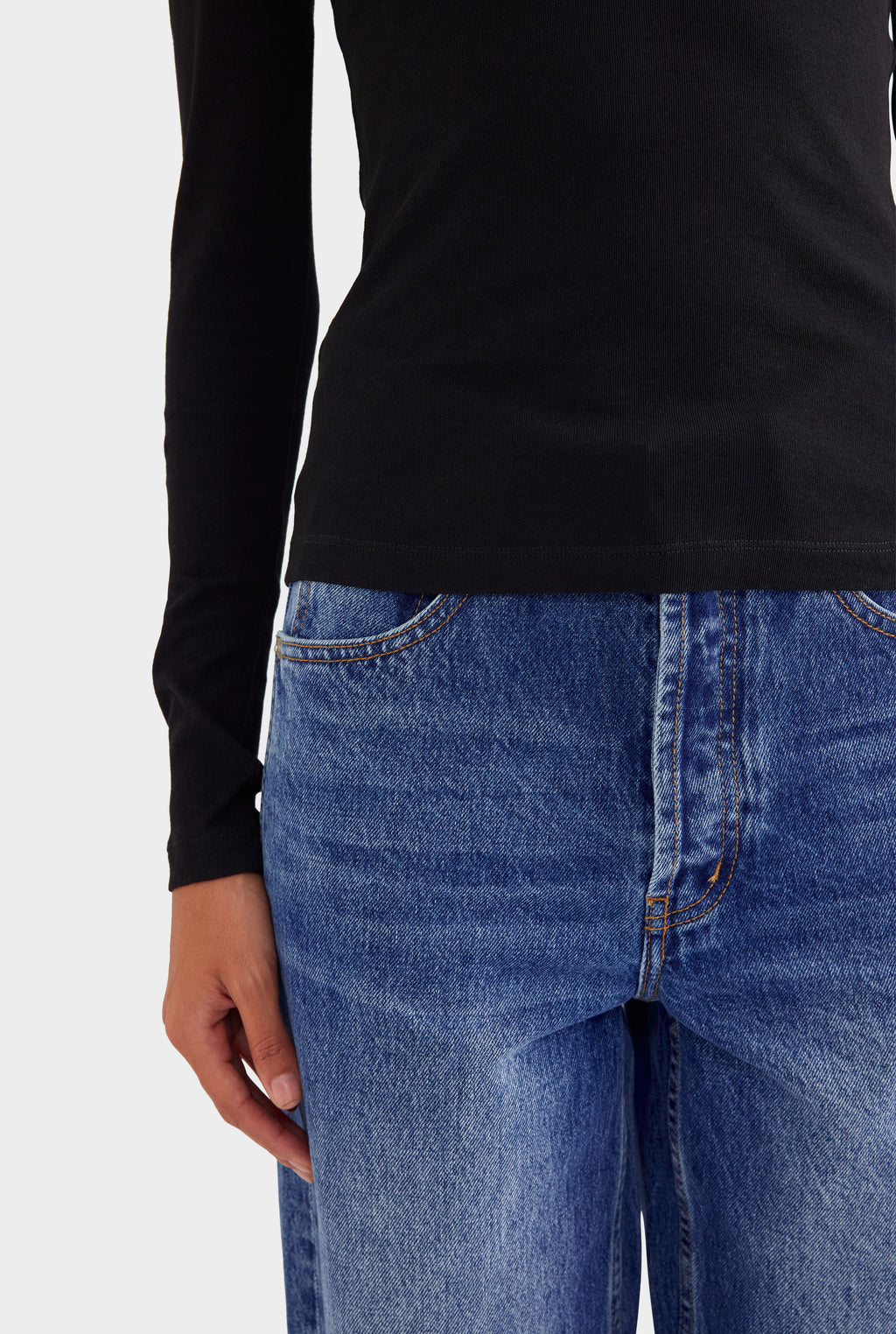 Cotton Rib Long Sleeve Tee - Black