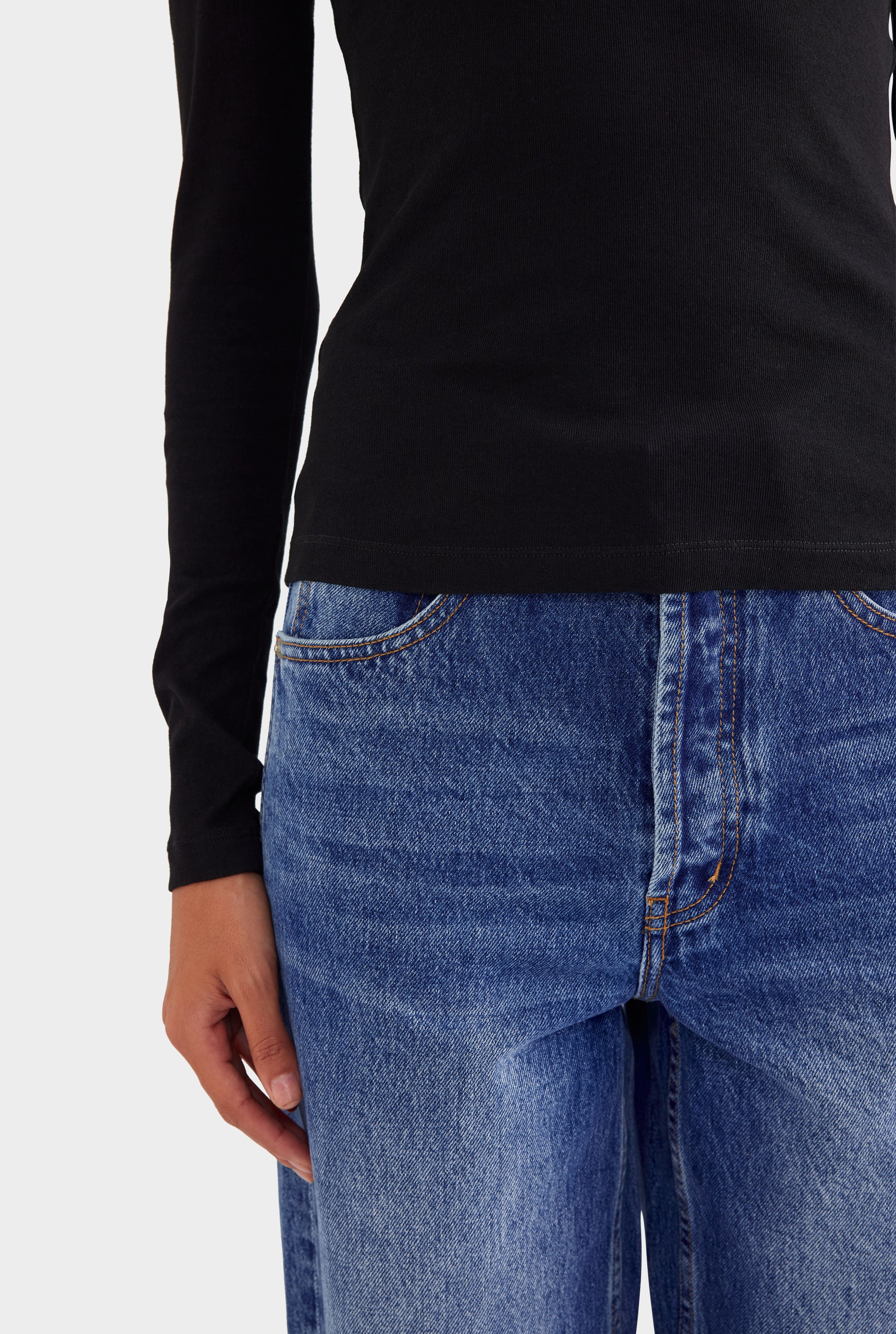Cotton Rib Long Sleeve Tee - Black