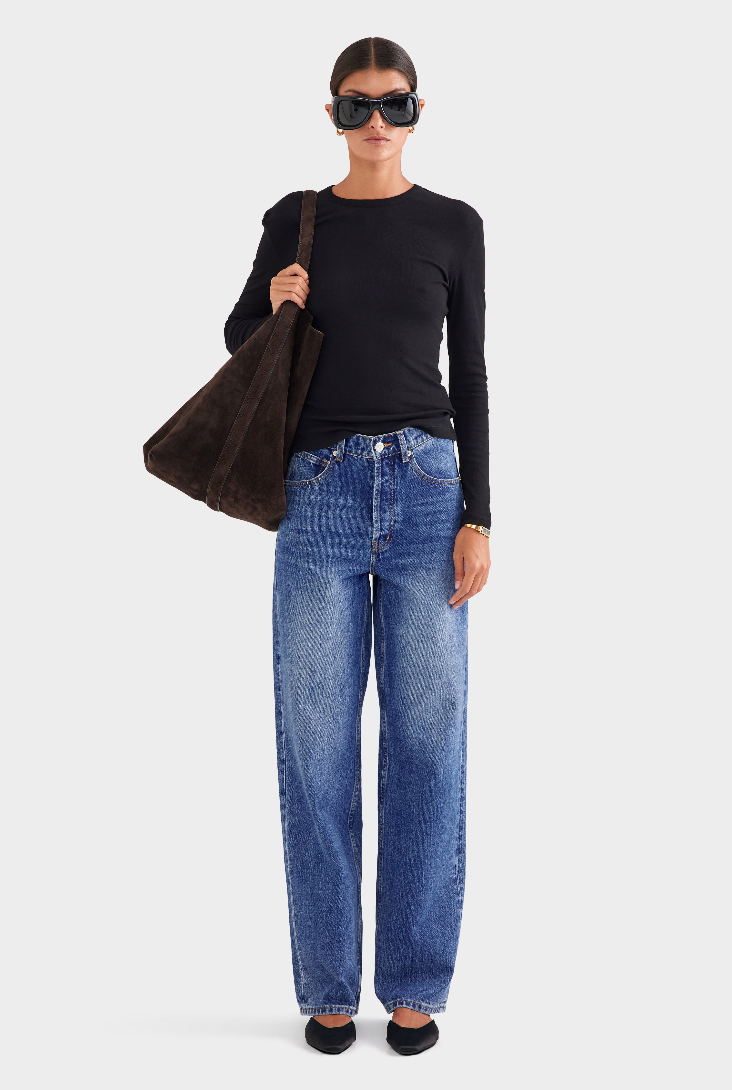 Cotton Rib Long Sleeve Tee Black | Venroy – VENROY