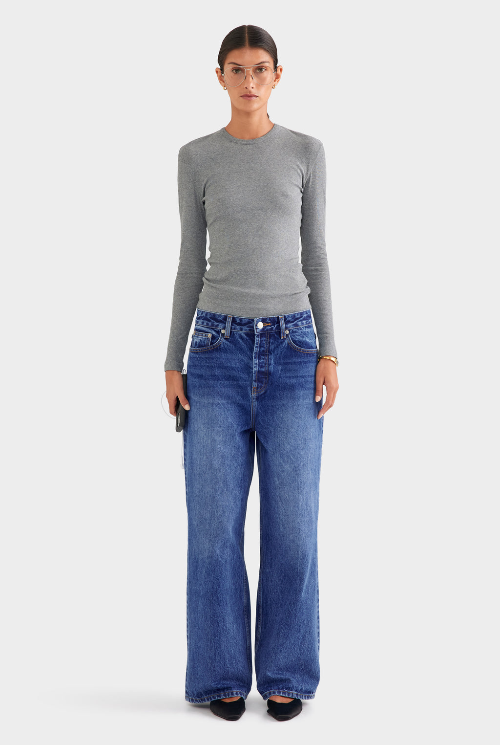 Cotton Rib Long Sleeve Tee - Grey Marl