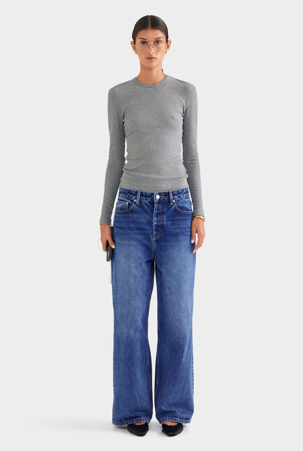 Cotton Rib Long Sleeve Tee - Grey Marl