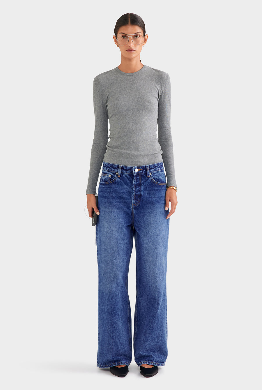 Cotton Rib Long Sleeve Tee - Grey Marl