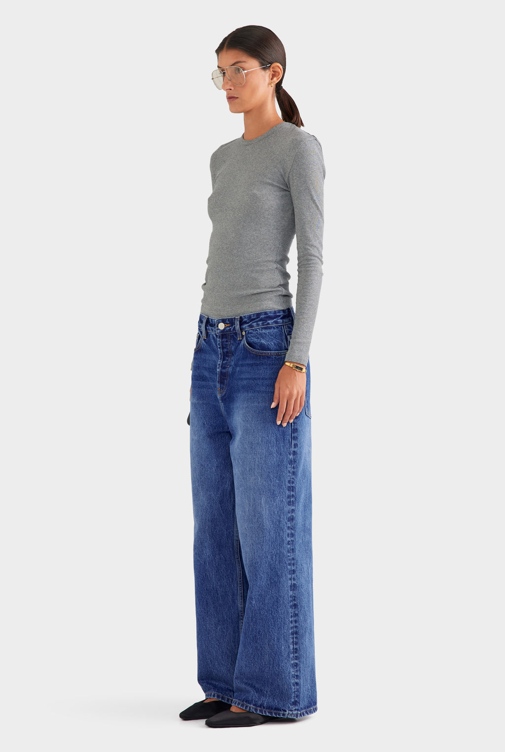 Cotton Rib Long Sleeve Tee - Grey Marl