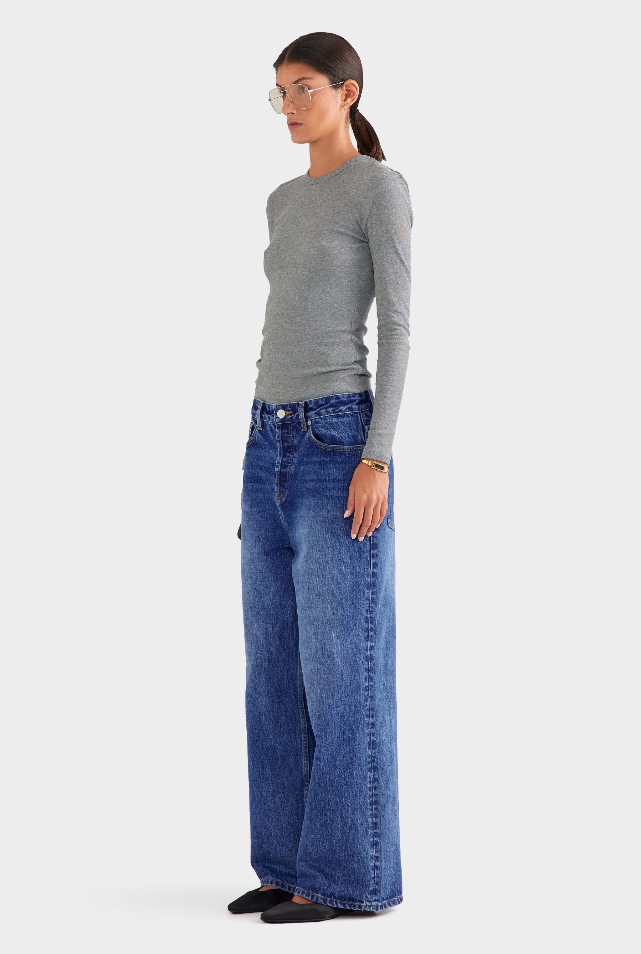 Cotton Rib Long Sleeve Tee - Grey Marl