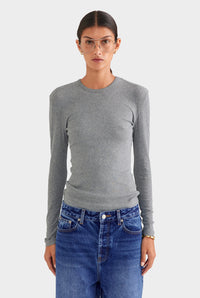 Cotton Rib Long Sleeve Tee - Grey Marl