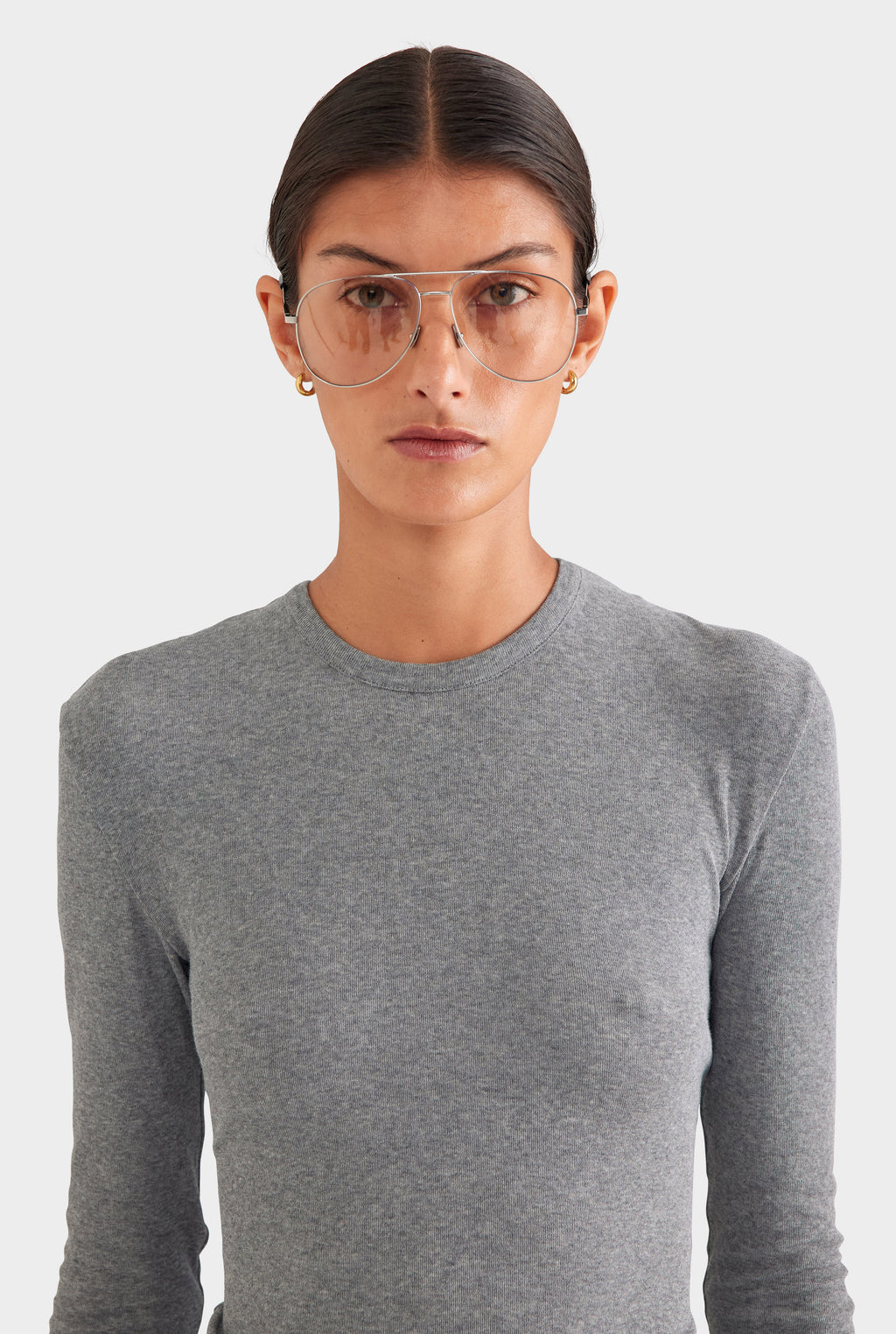 Cotton Rib Long Sleeve Tee - Grey Marl