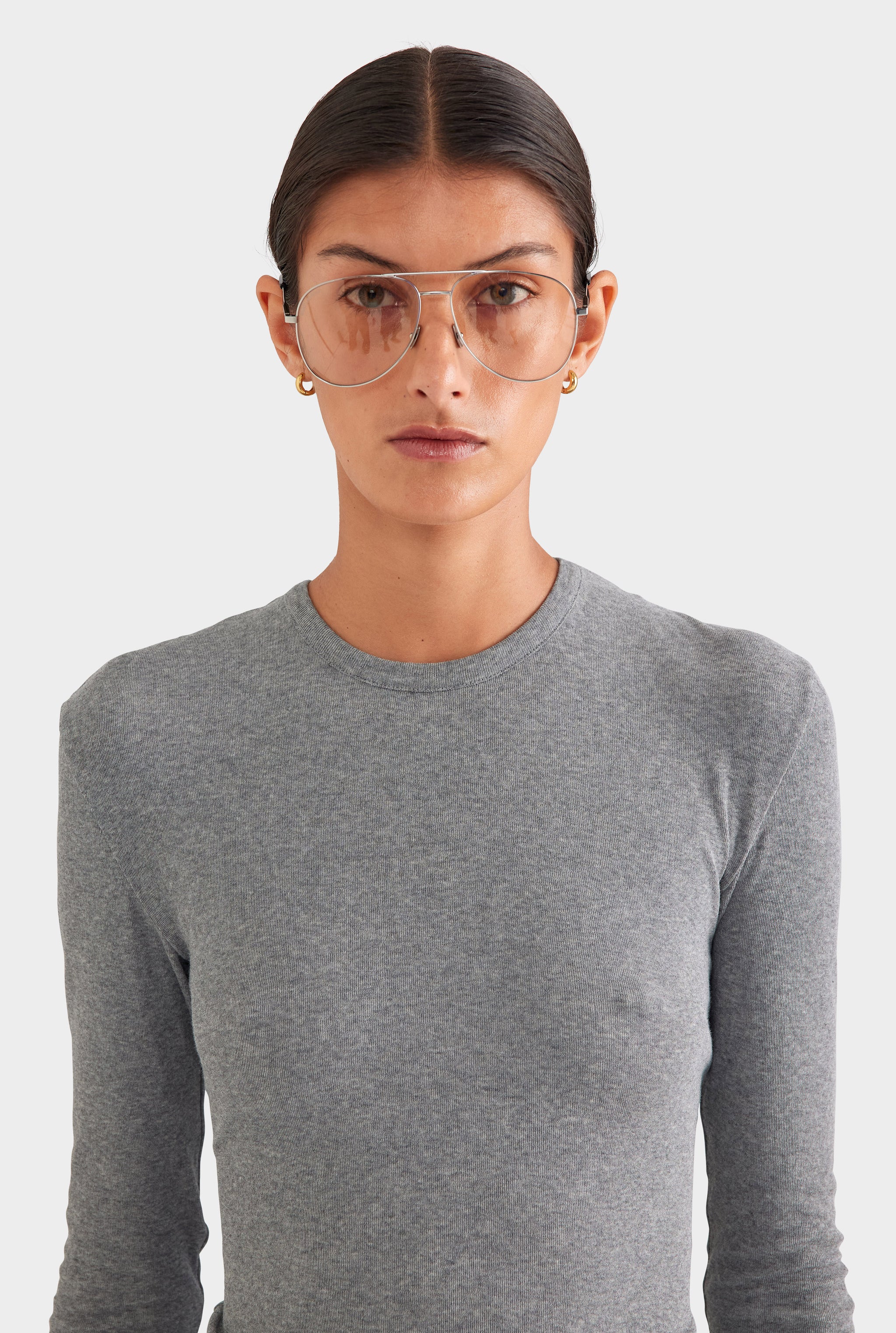 Cotton Rib Long Sleeve Tee - Grey Marl