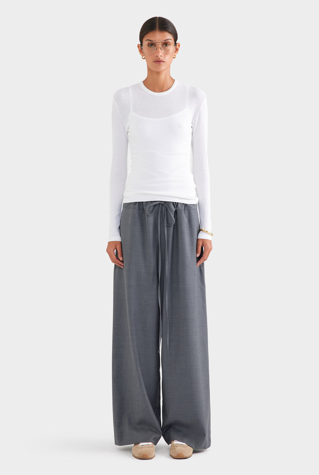 Cotton Rib Long Sleeve Tee - White