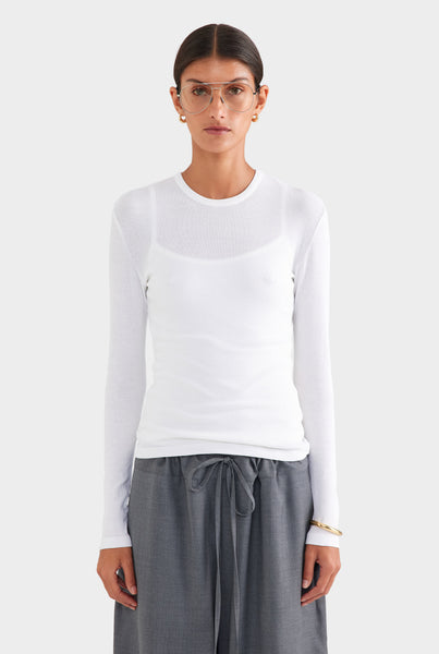 Cotton Rib Long Sleeve Tee White | Venroy – VENROY