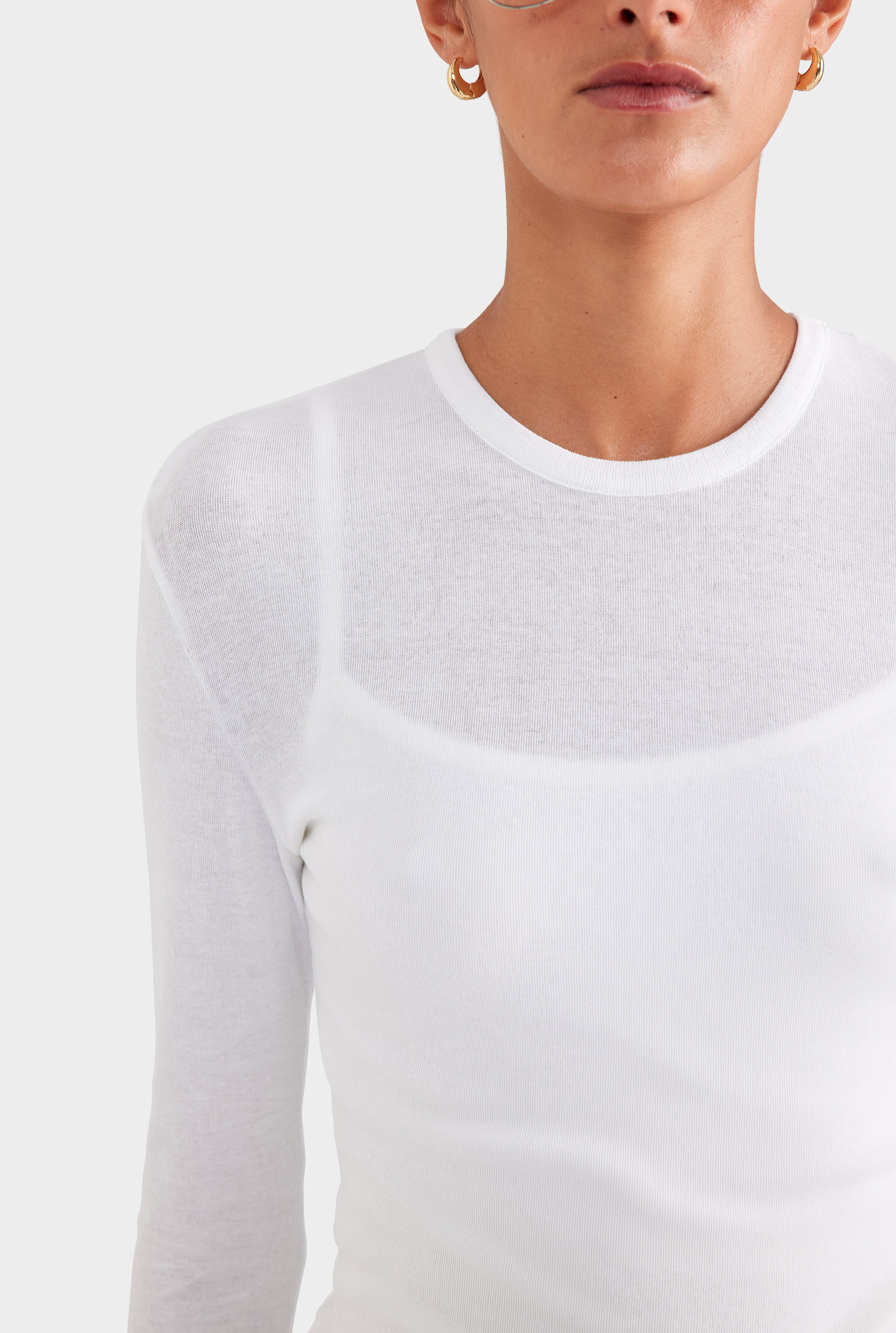 Cotton Rib Long Sleeve Tee White | Venroy – VENROY