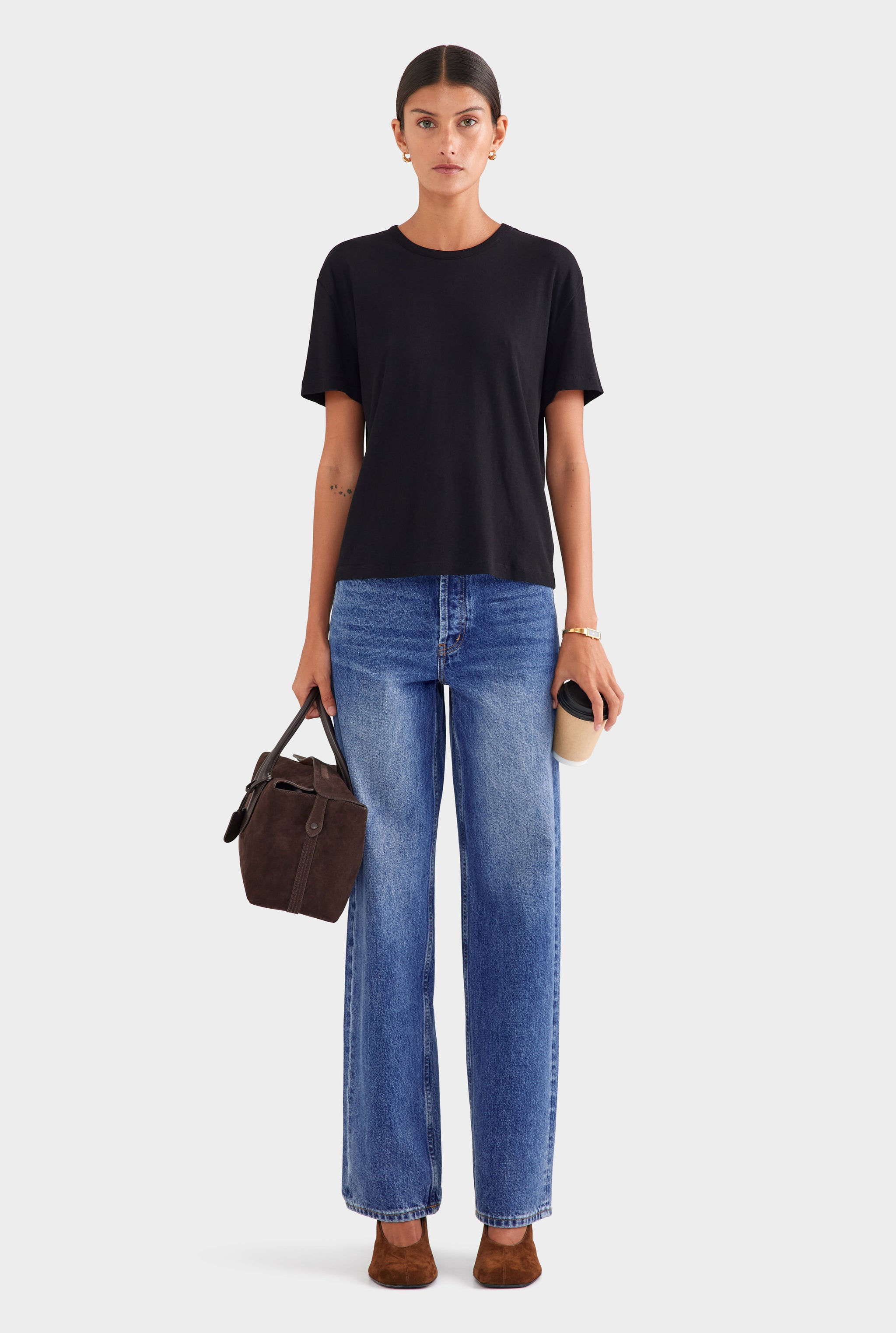 Cotton Rib Tee Shirt - Black