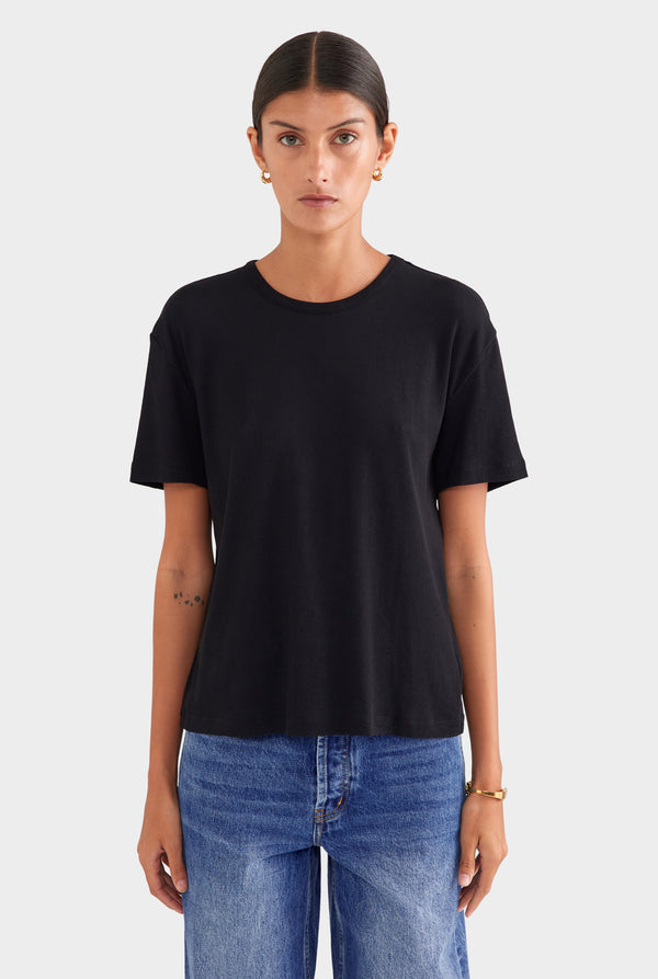 Cotton Rib Tee Shirt - Black