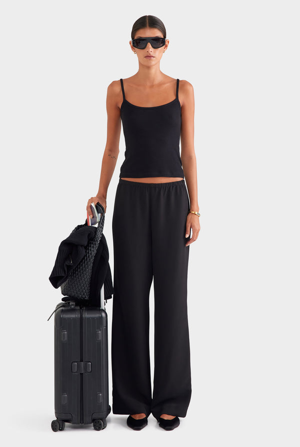 Crepe Elastic Waist Pant - Black