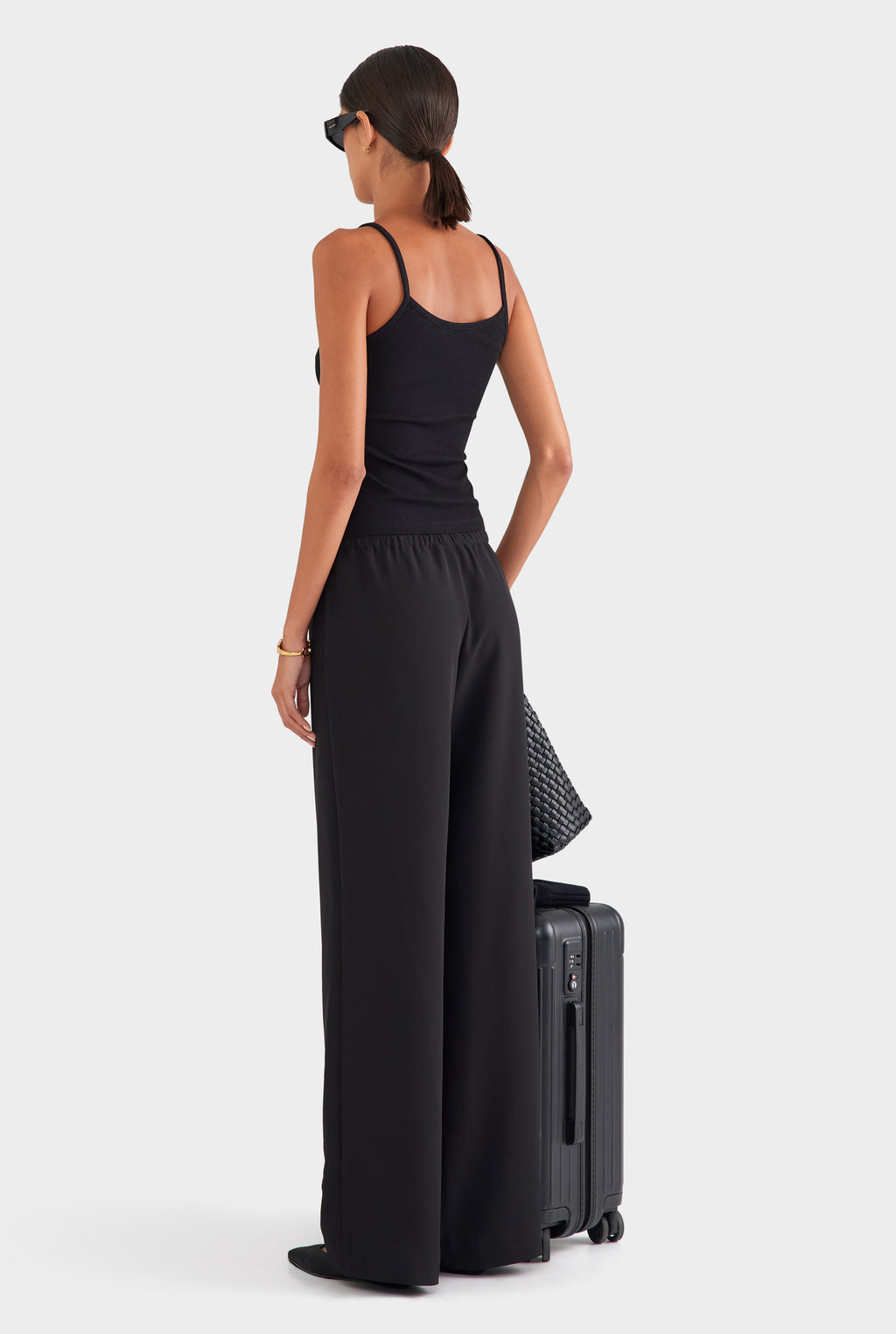 Crepe Elastic Waist Pant - Black