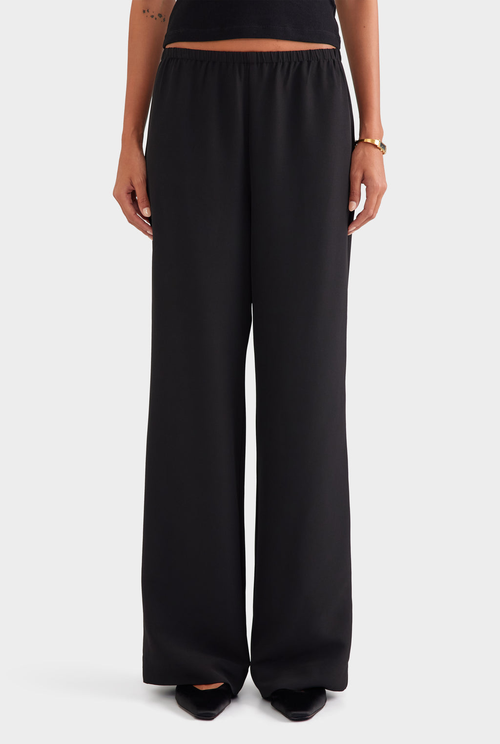 Crepe Elastic Waist Pant - Black