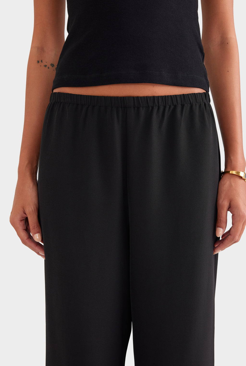 Crepe Elastic Waist Pant - Black