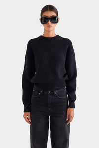 Cotton Knit Sweater - Black