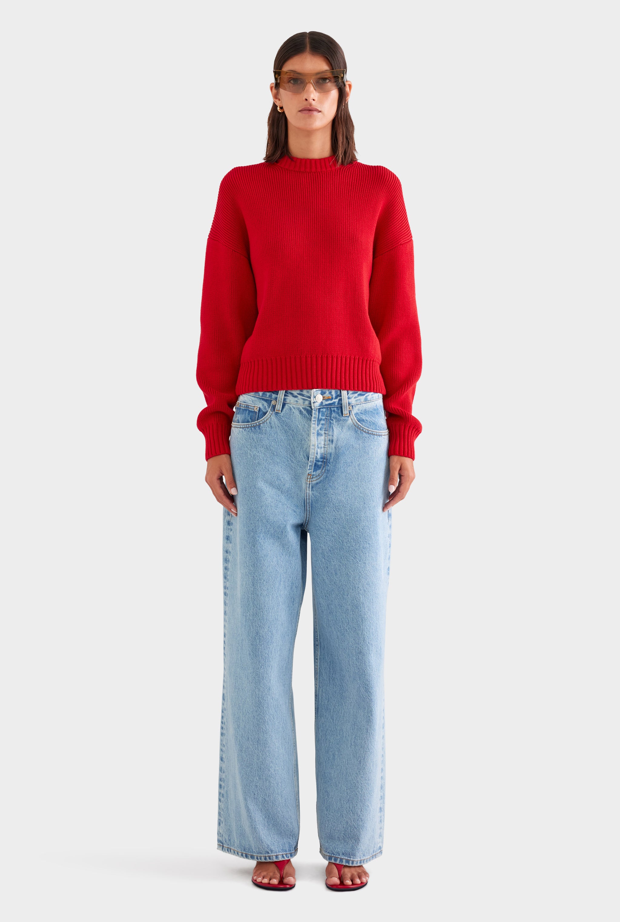 Cotton Knit Sweater - Red
