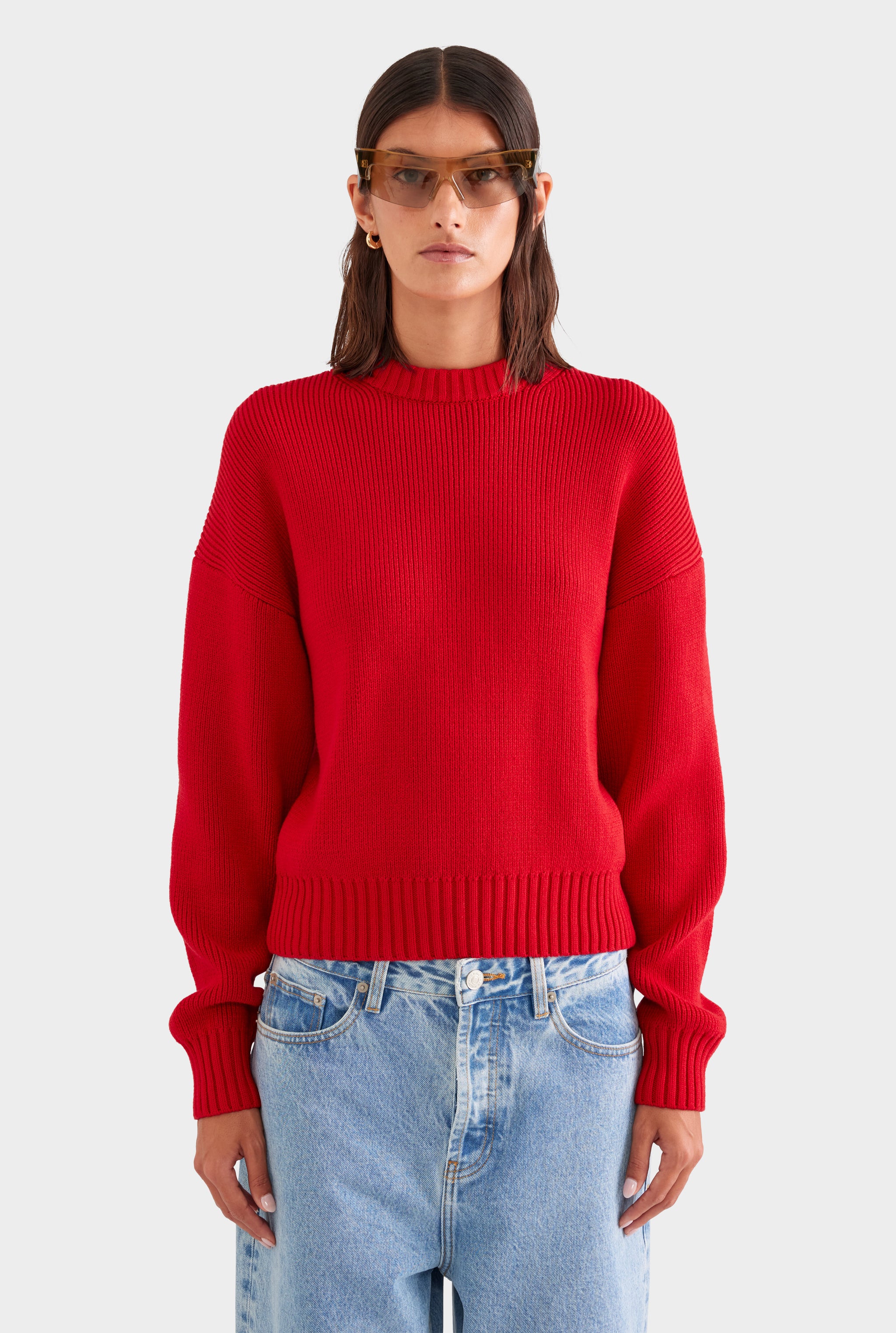 Cotton Knit Sweater - Red