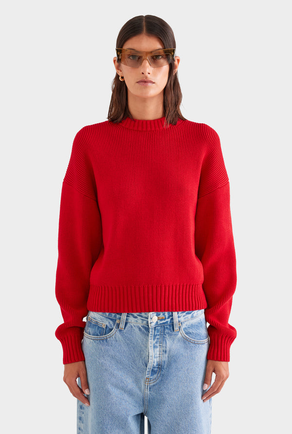 Cotton Knit Sweater - Red