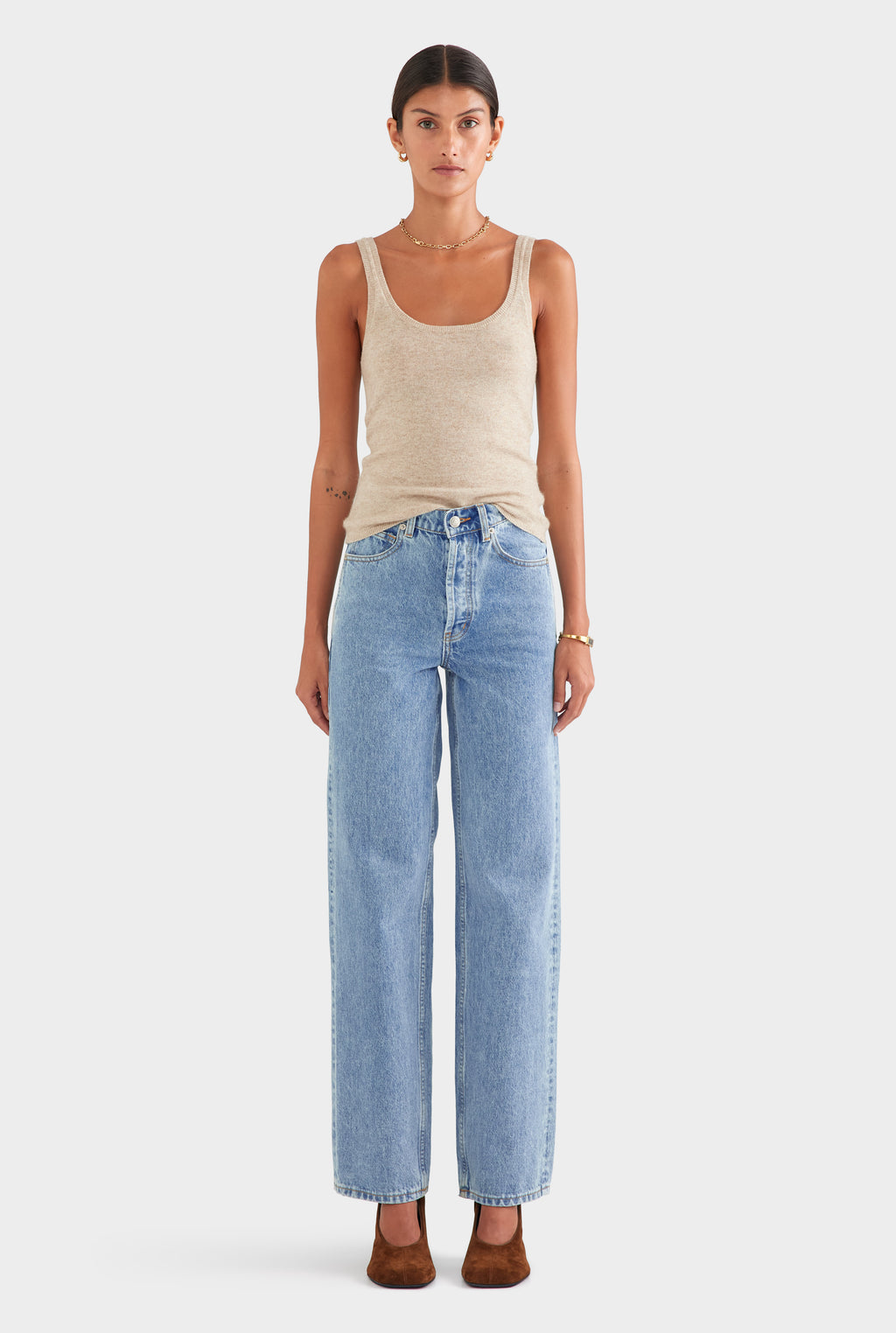 V Front Denim Jean - Light Blue