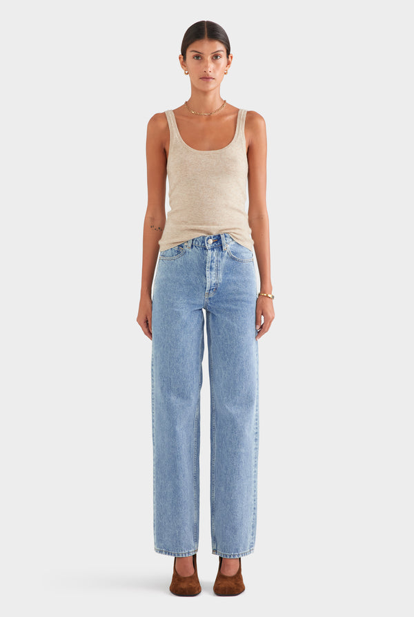 V Front Denim Jean - Light Blue