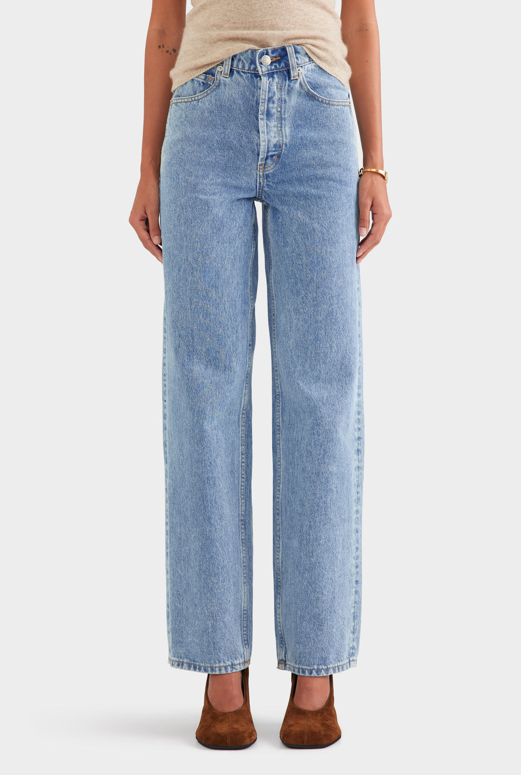 V Front Denim Jean - Light Blue