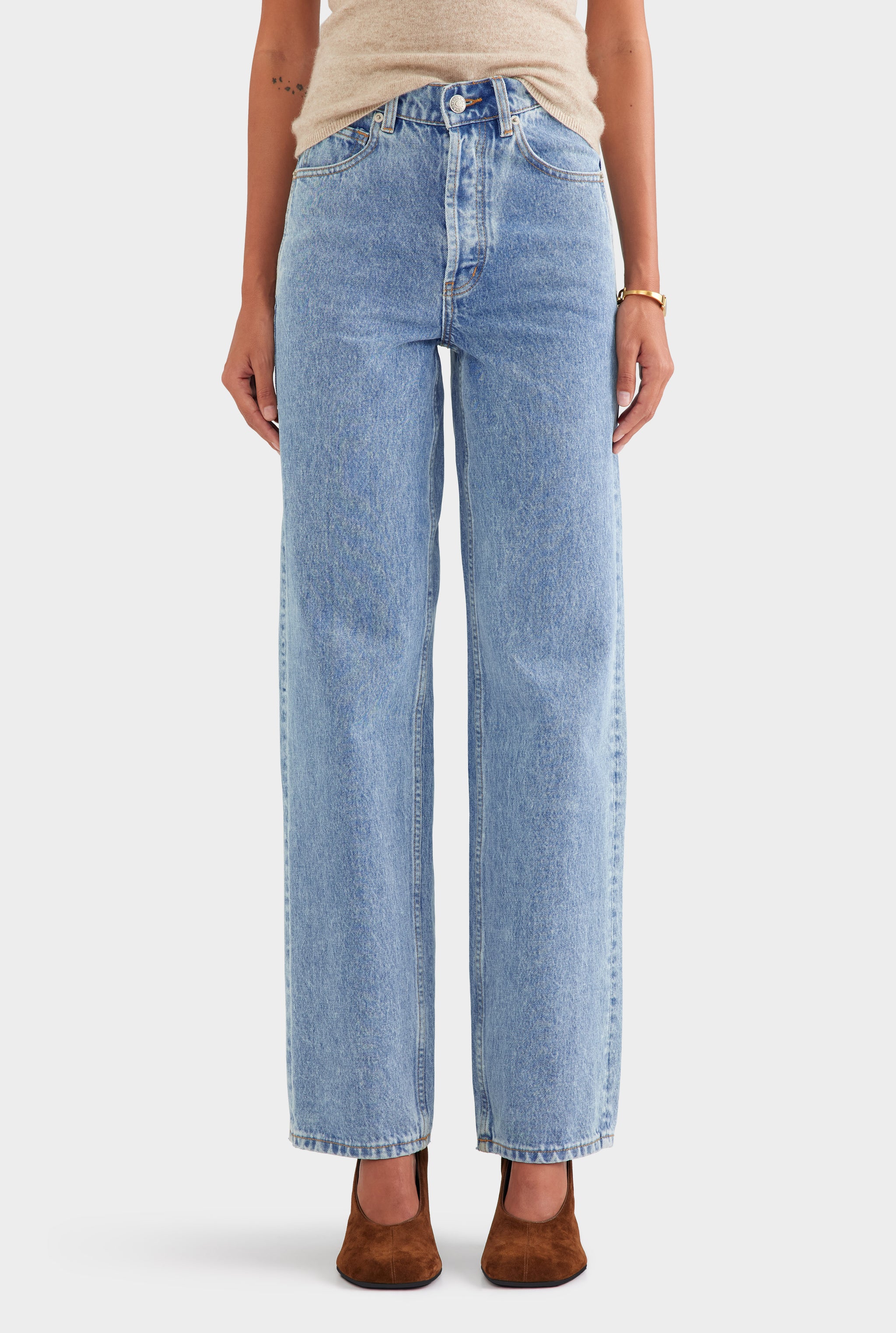 V Front Denim Jean - Light Blue