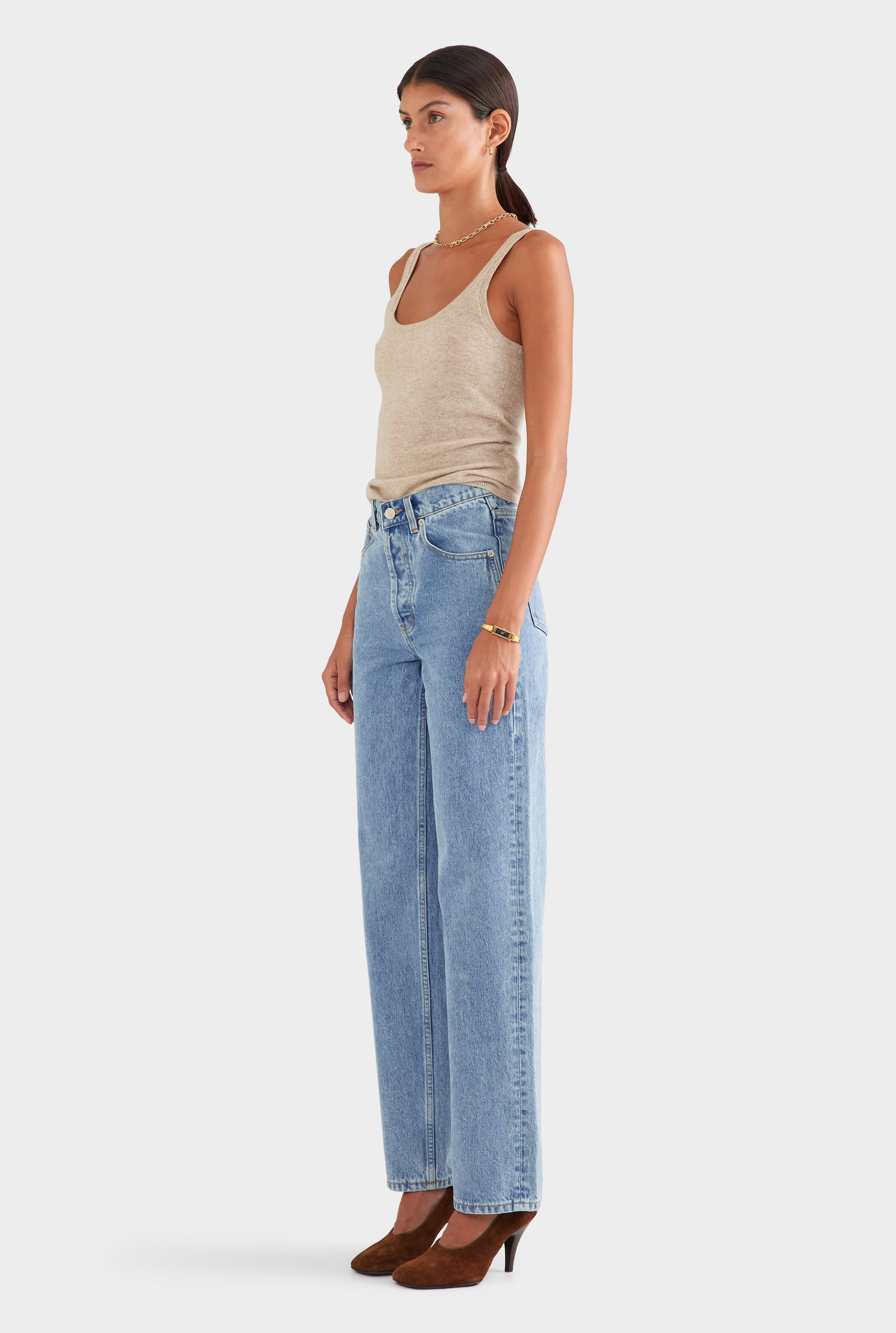 V Front Denim Jean - Light Blue