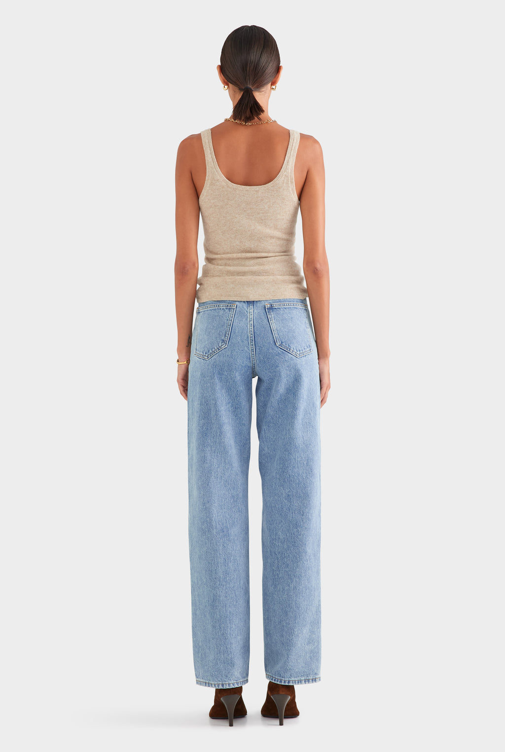 V Front Denim Jean - Light Blue