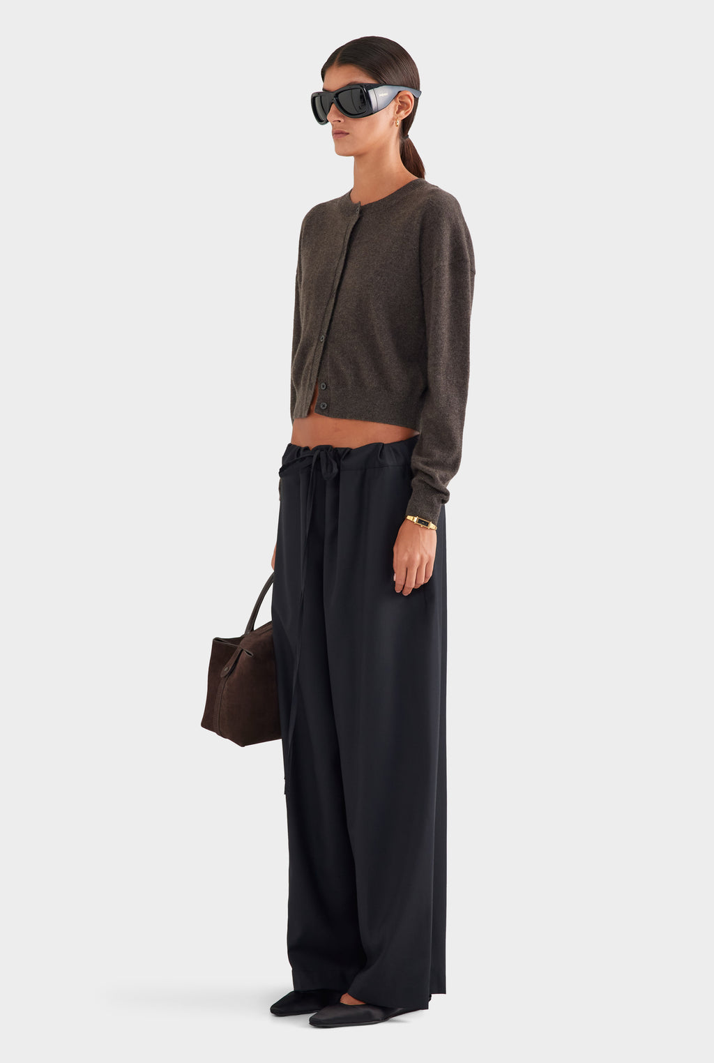 Dropshoulder Cashmere Cardigan - Chocolate Marl