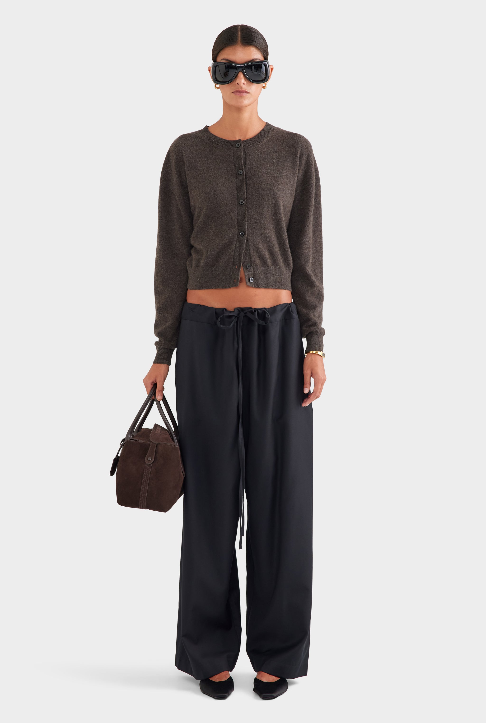 Dropshoulder Cashmere Cardigan - Chocolate Marl