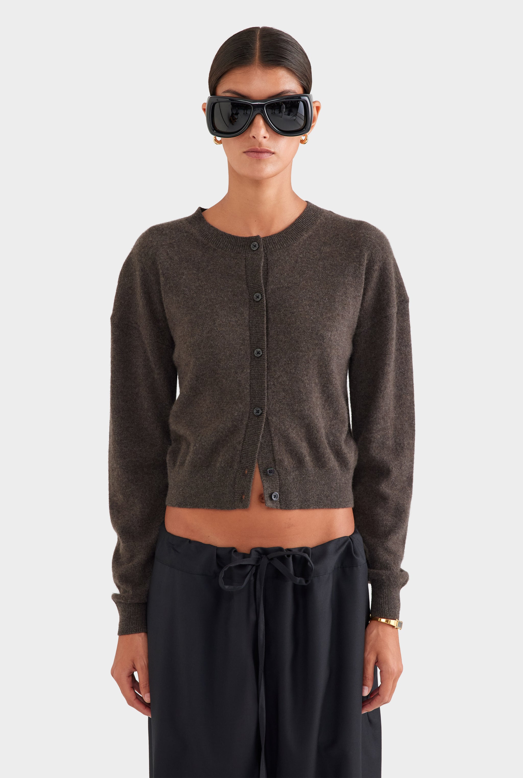 Dropshoulder Cashmere Cardigan - Chocolate Marl