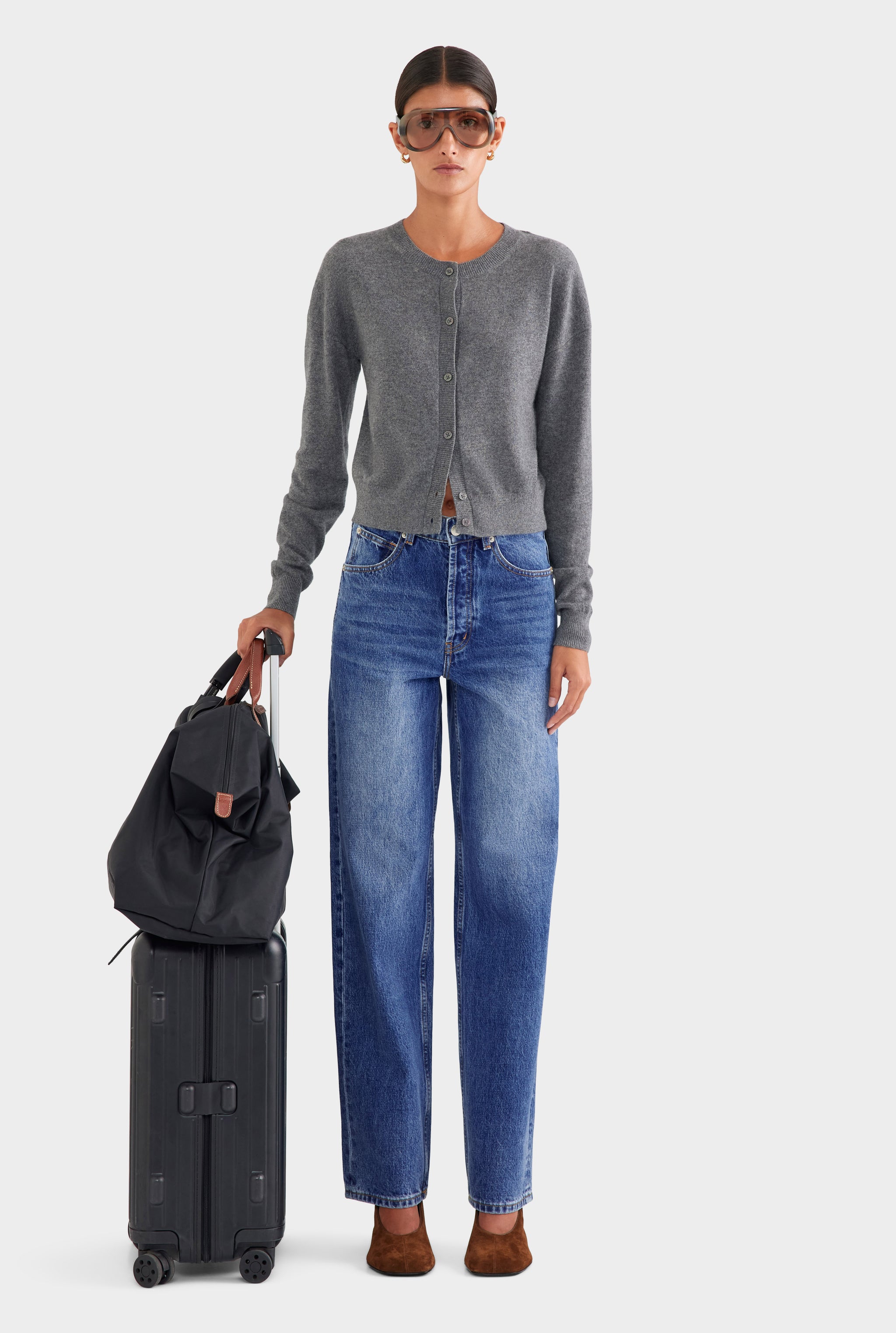 Dropshoulder Cashmere Cardigan - Charcoal