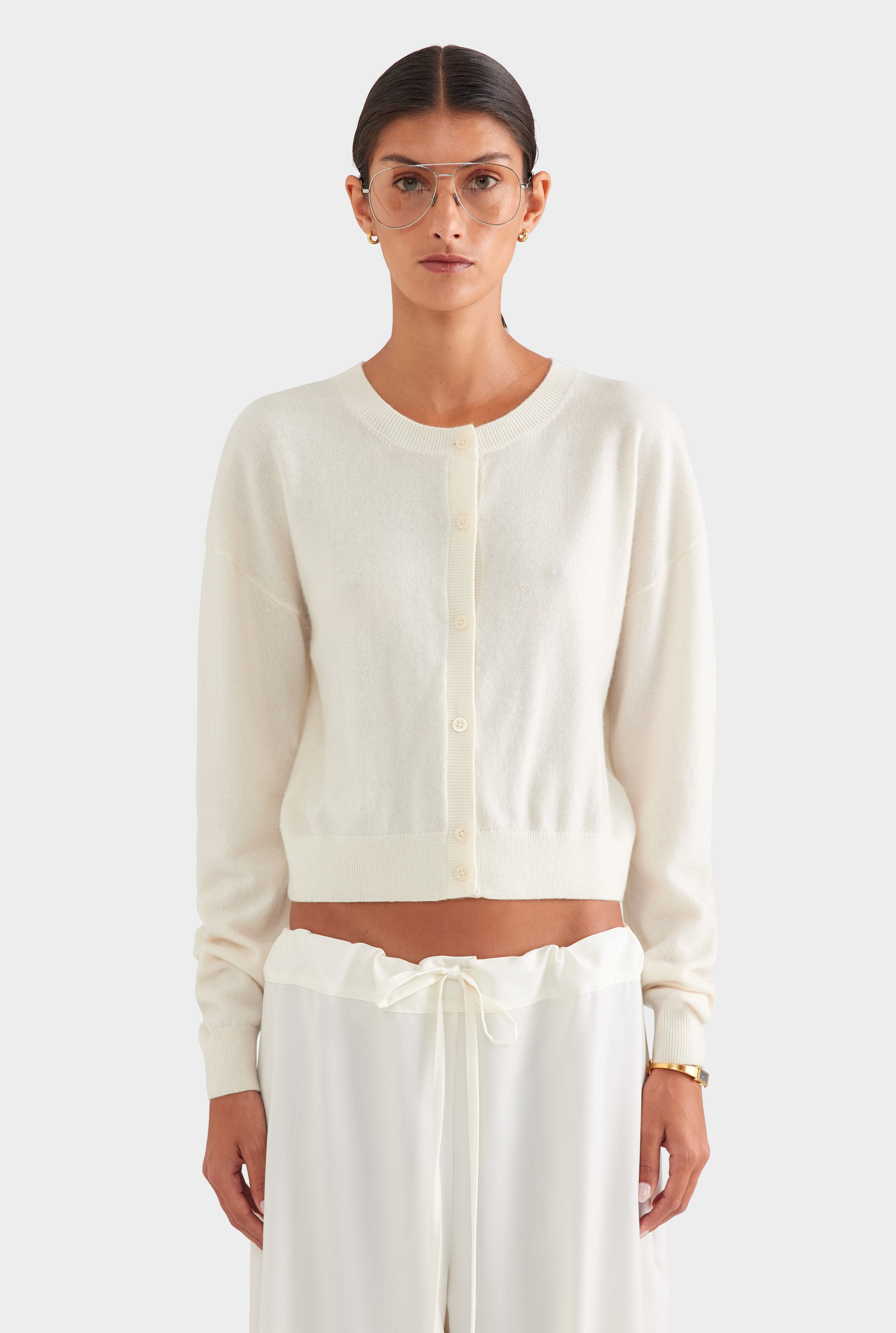 Dropshoulder Cashmere Cardigan - Off White