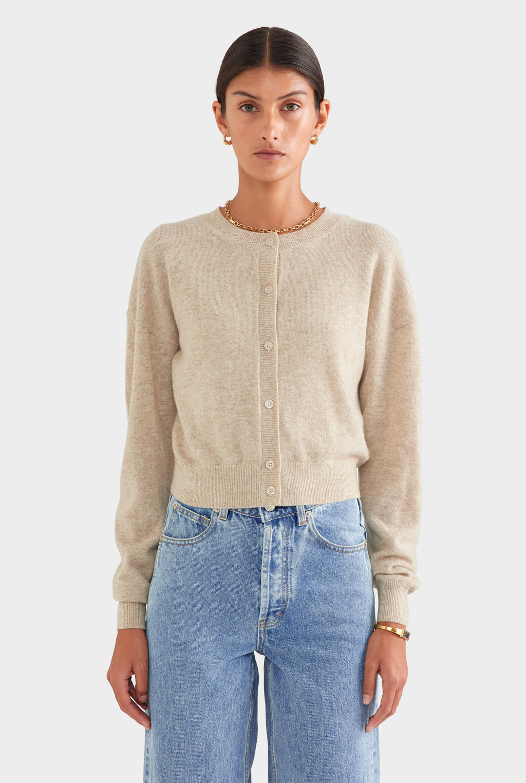 Dropshoulder Cashmere Cardigan - Sand