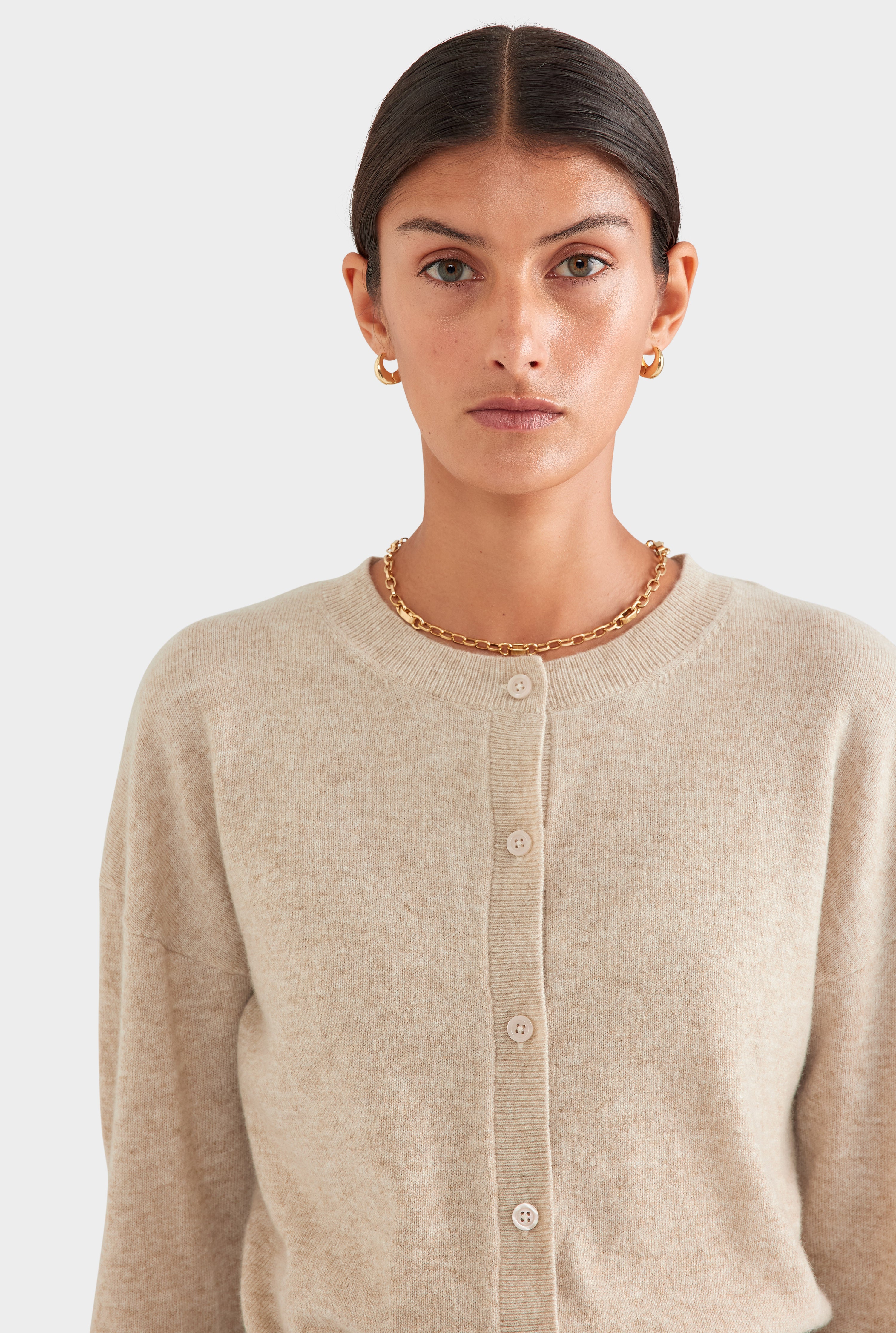 Womens Dropshoulder Cashmere Cardigan in Sand | Venroy – VENROY