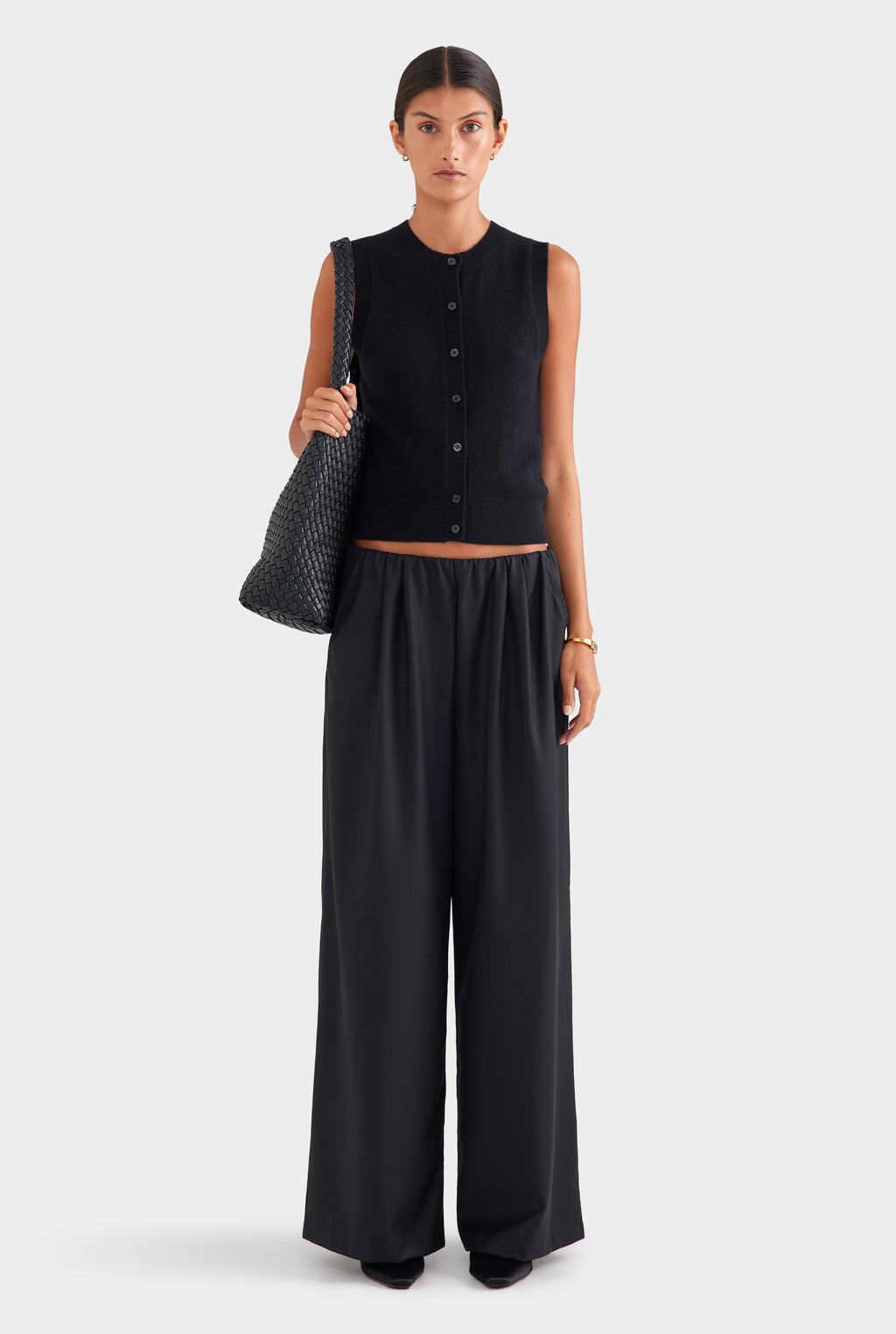 Cashmere Button Through Tank - Black