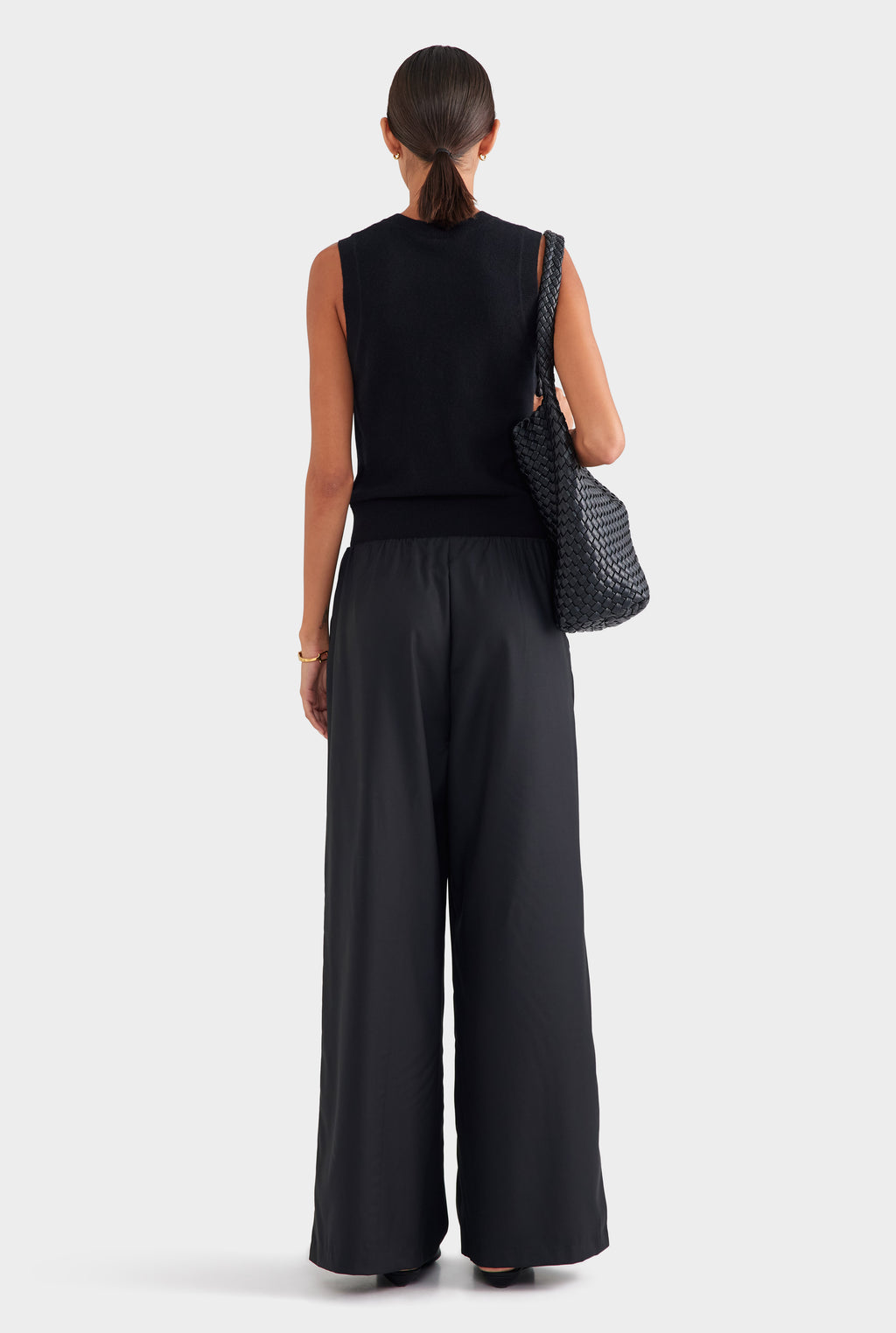 Cashmere Button Through Tank - Black